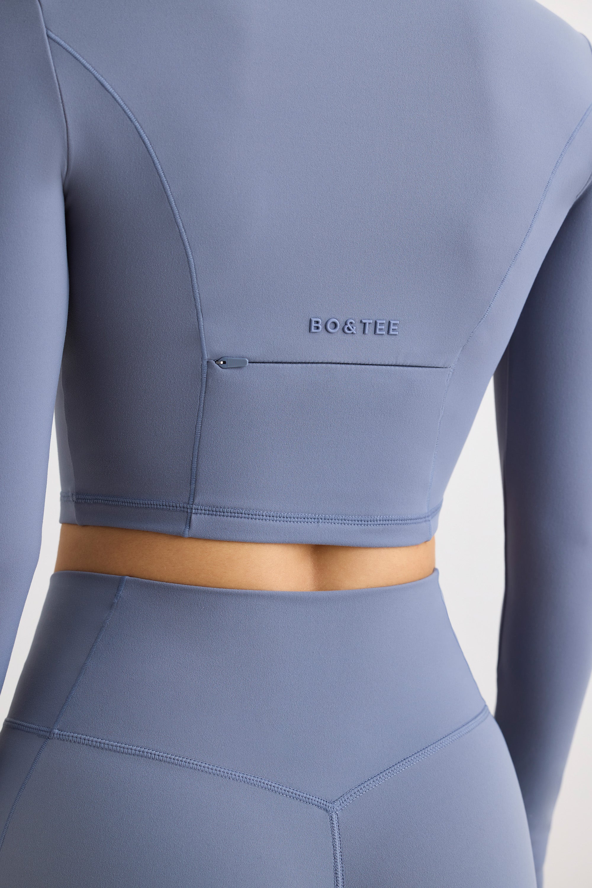 Soft Active Half Zip Crop Top in Slate Grey - Image 4