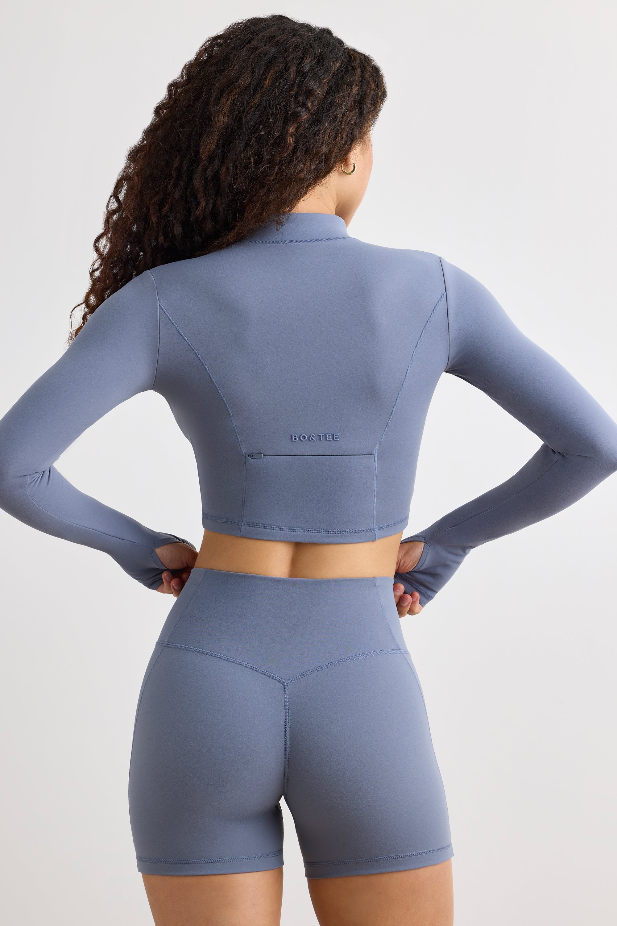 Soft Active Half Zip Crop Top in Slate Grey - Image 2