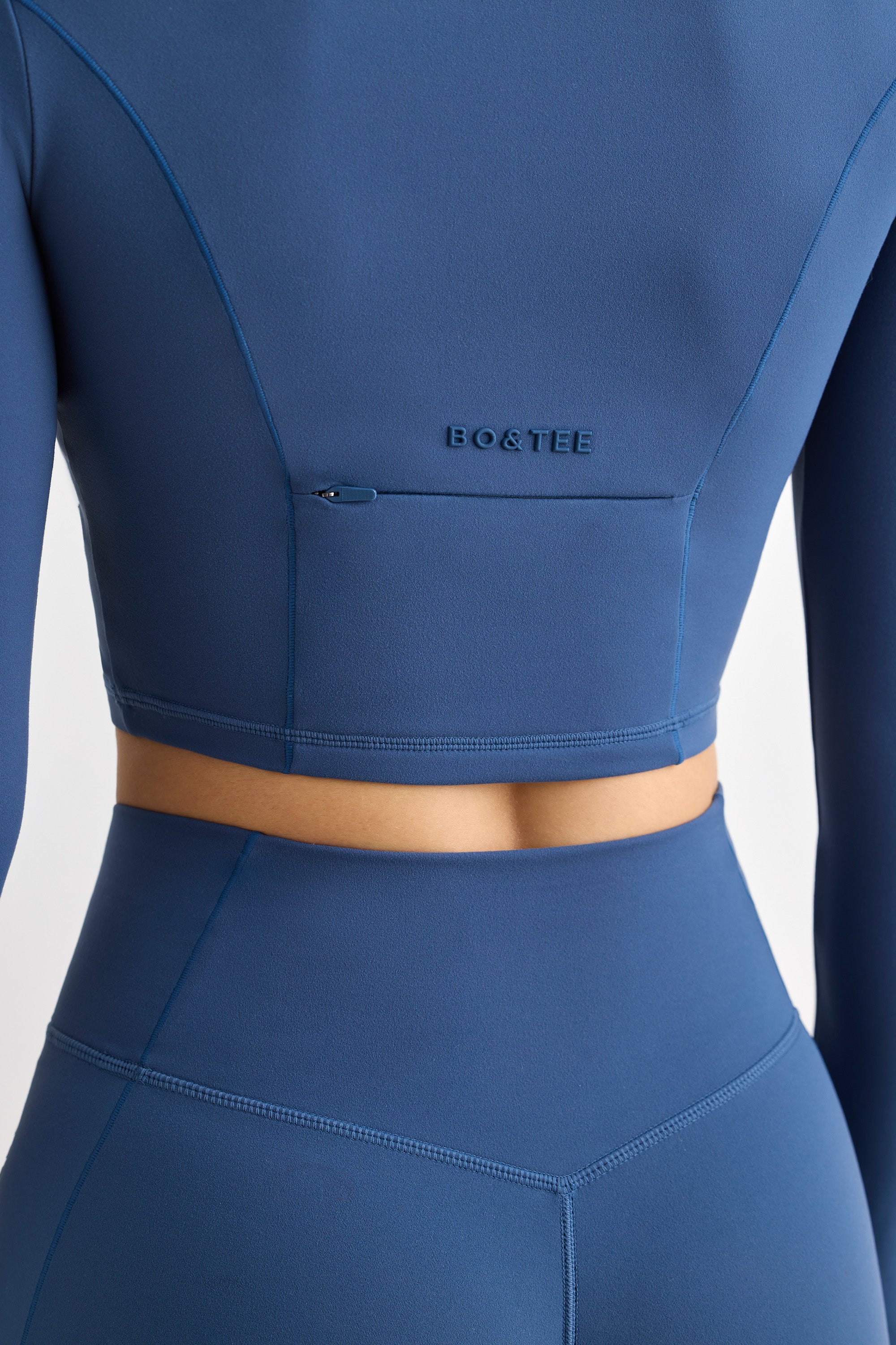Soft Active Half Zip Crop Top in Washed Navy - Image 5