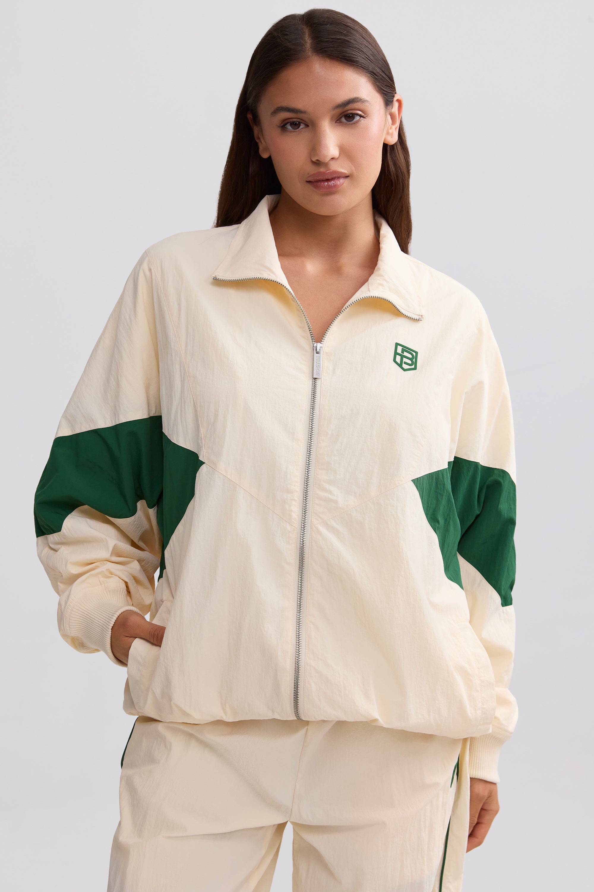 Oversized Colourblock Track Jacket in Marble - Image 5