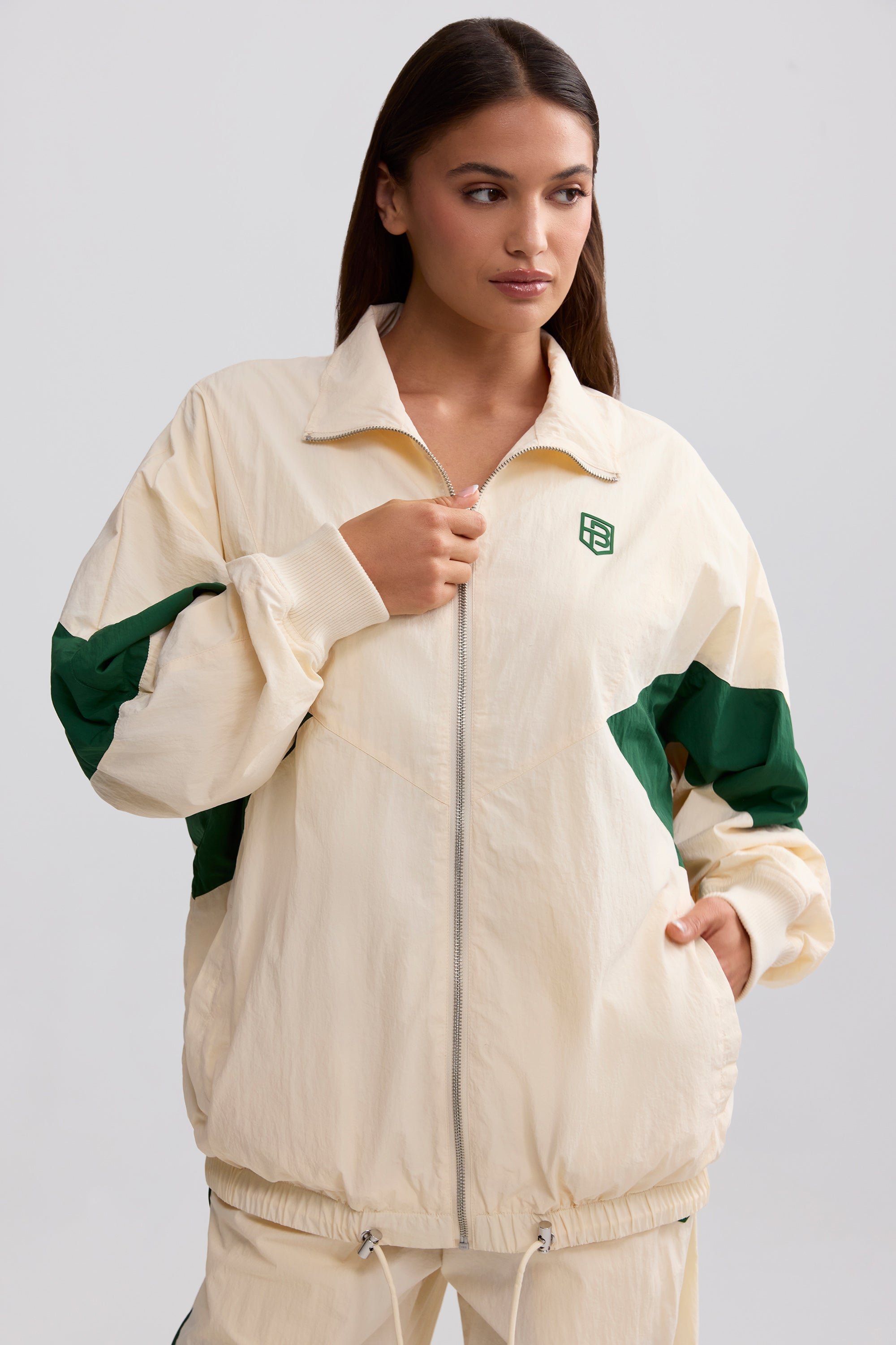 Oversized Colourblock Track Jacket in Marble - Image 6