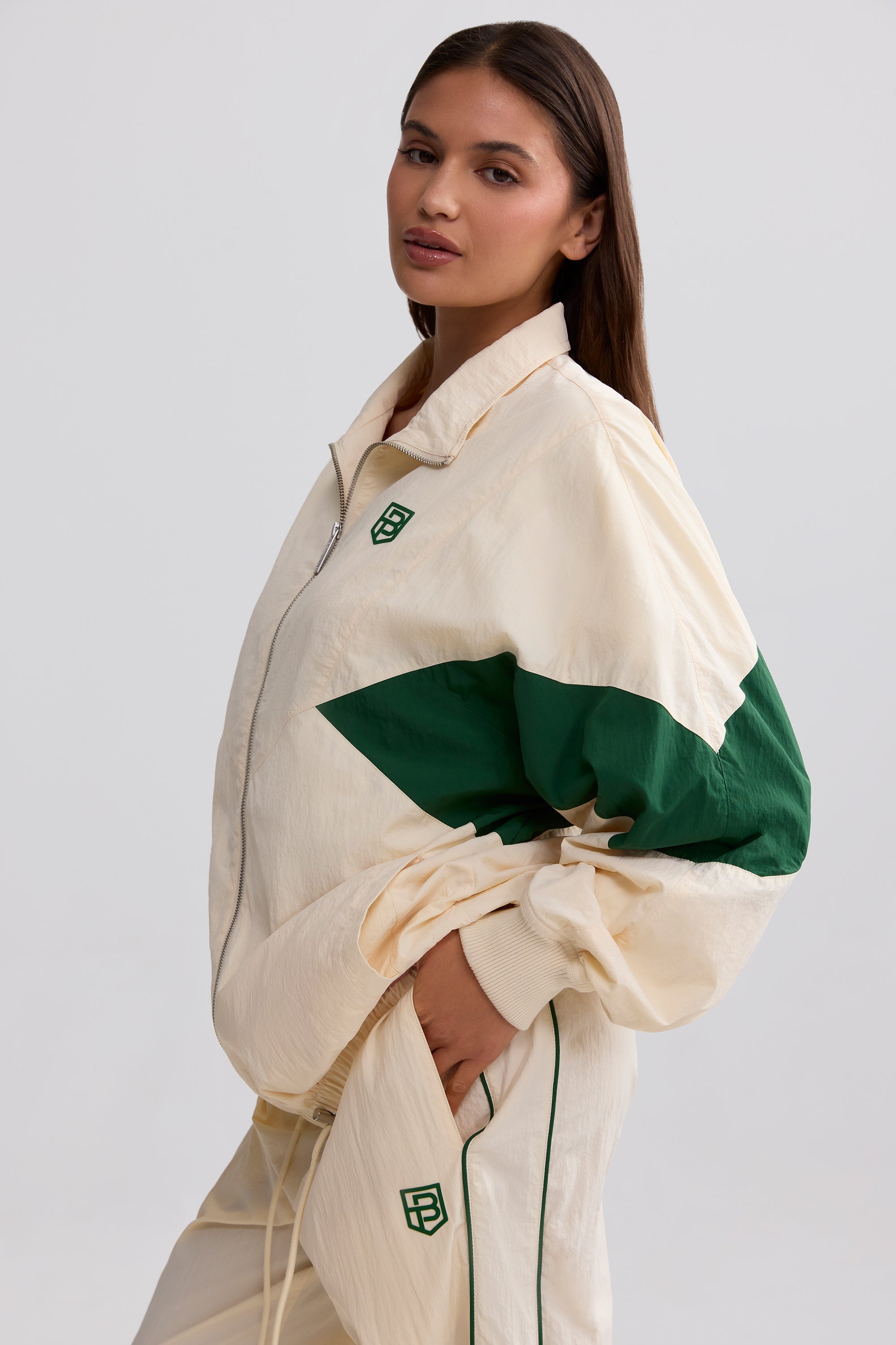 Oversized Colourblock Track Jacket in Marble - Image 3