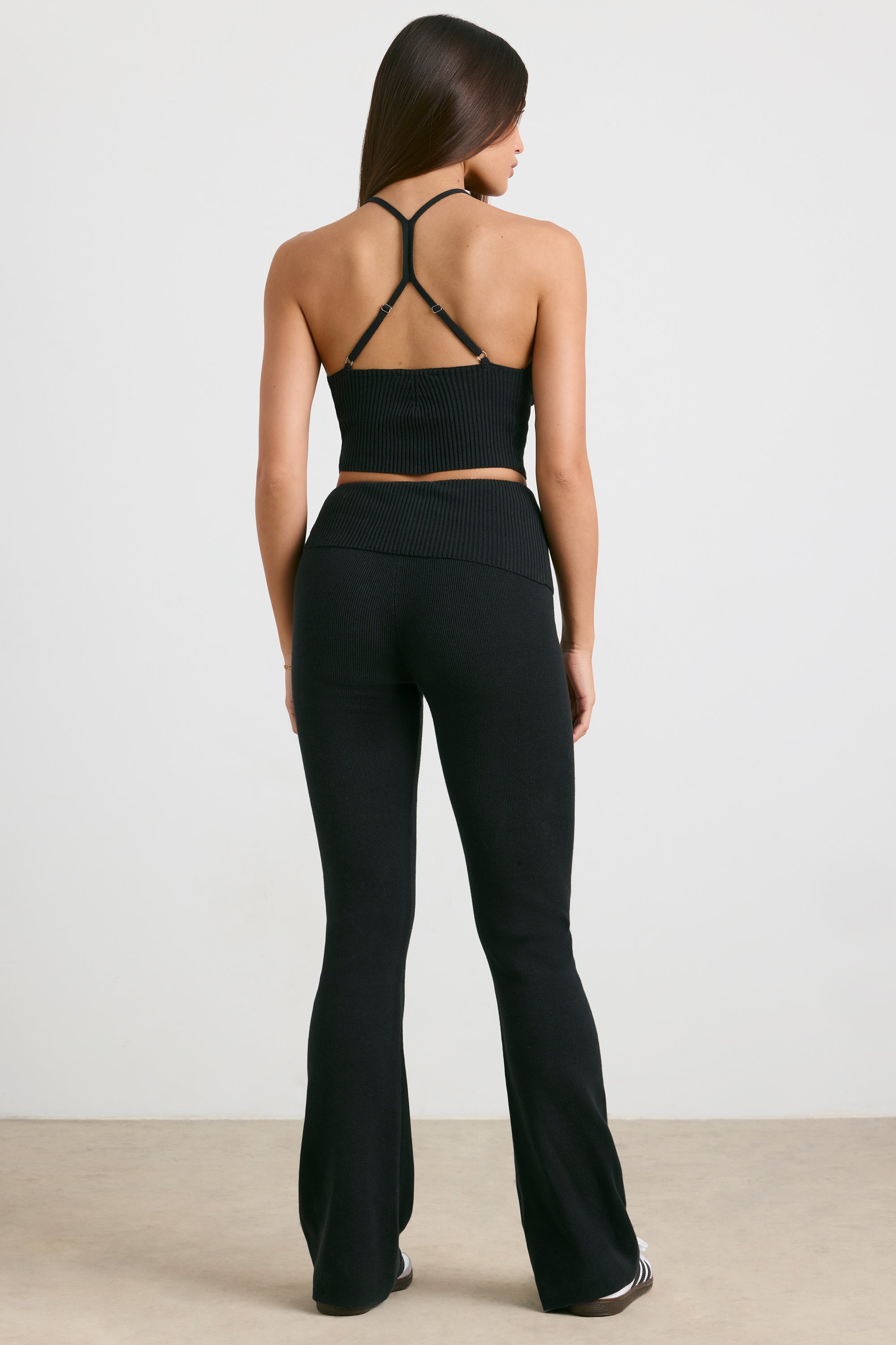 Muse Chunky Knit Kick Flare Trousers in Black - Image 2