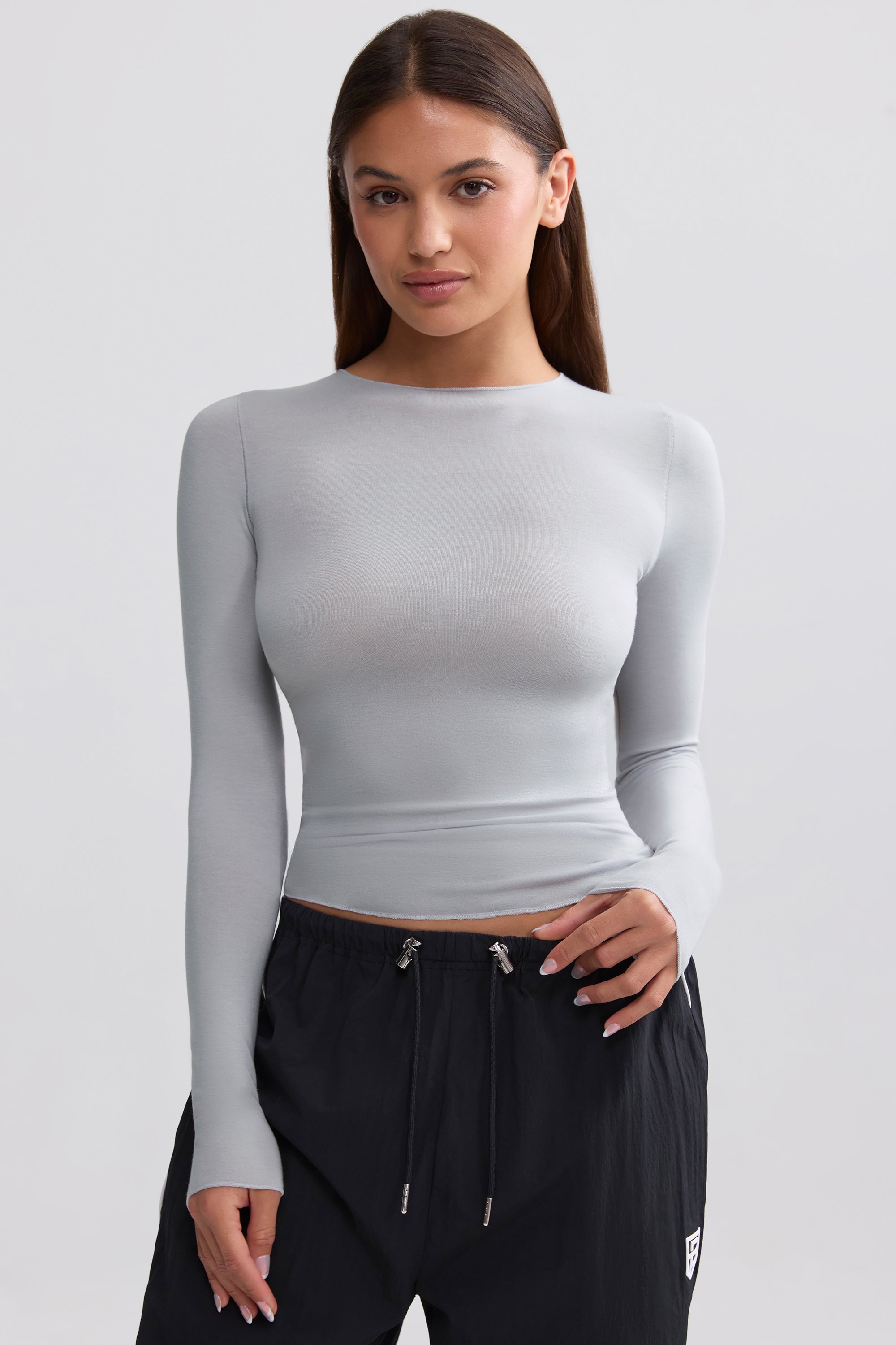 Sheer Long-Sleeve Top in Ice Grey - Image 5