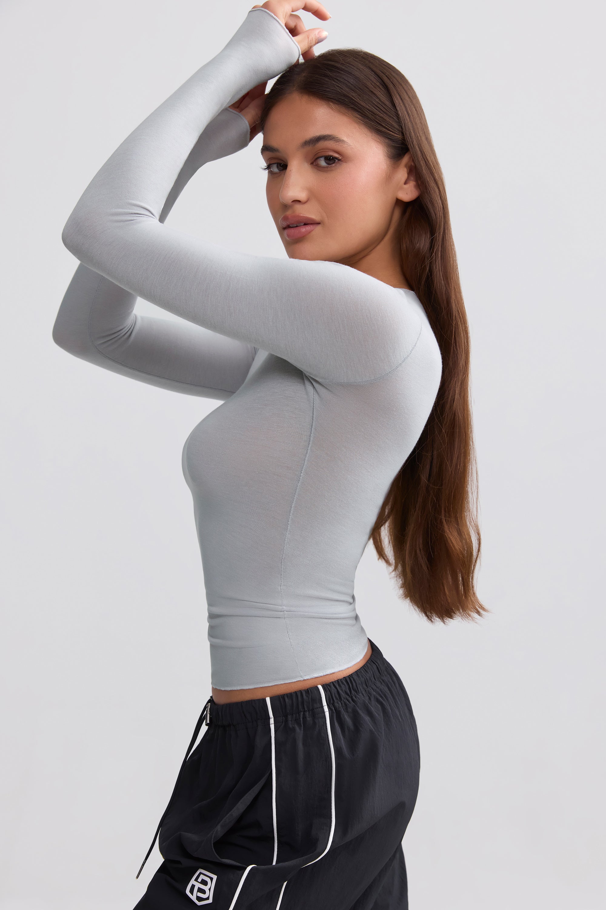 Sheer Long-Sleeve Top in Ice Grey - Image 3