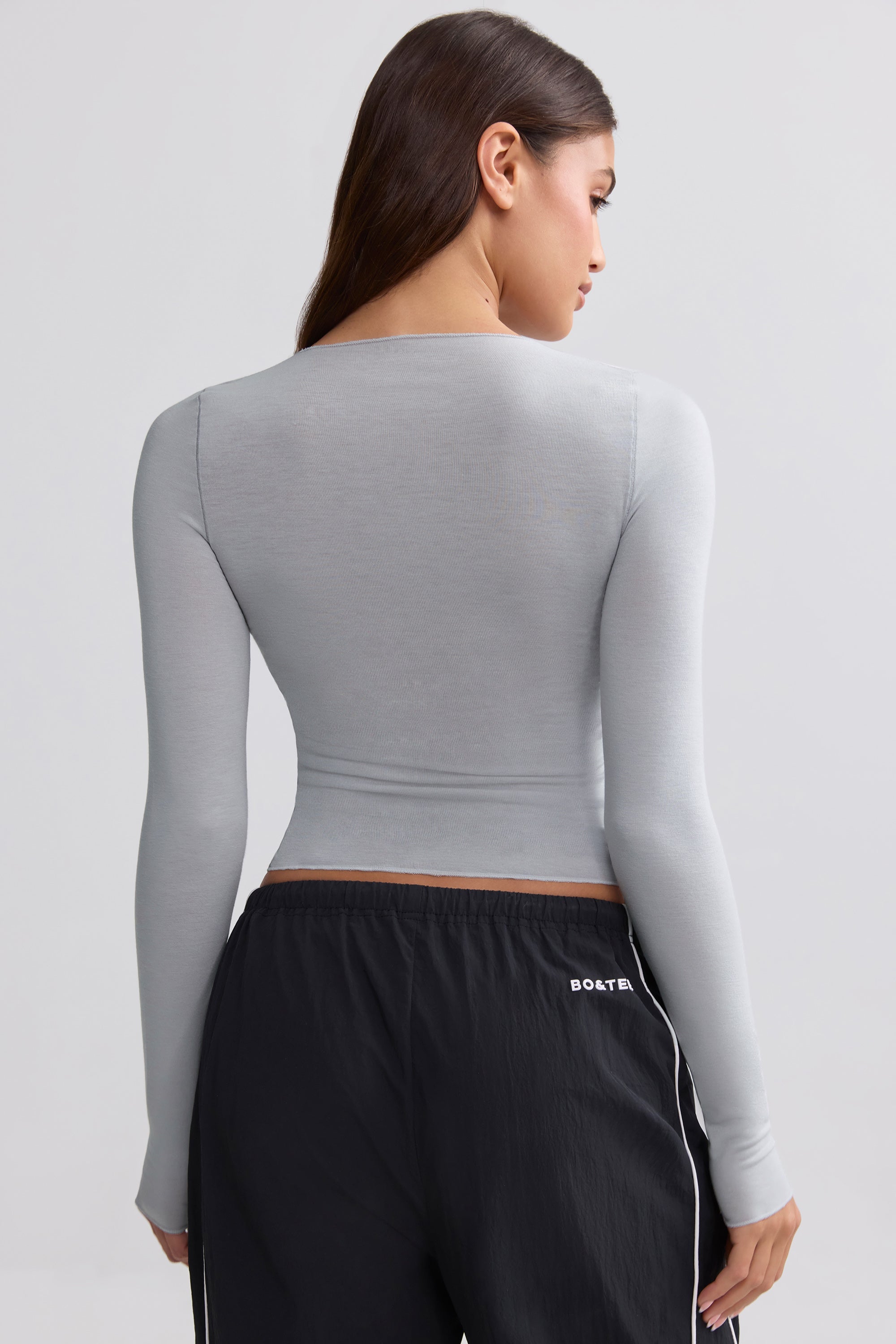 Sheer Long-Sleeve Top in Ice Grey - Image 2