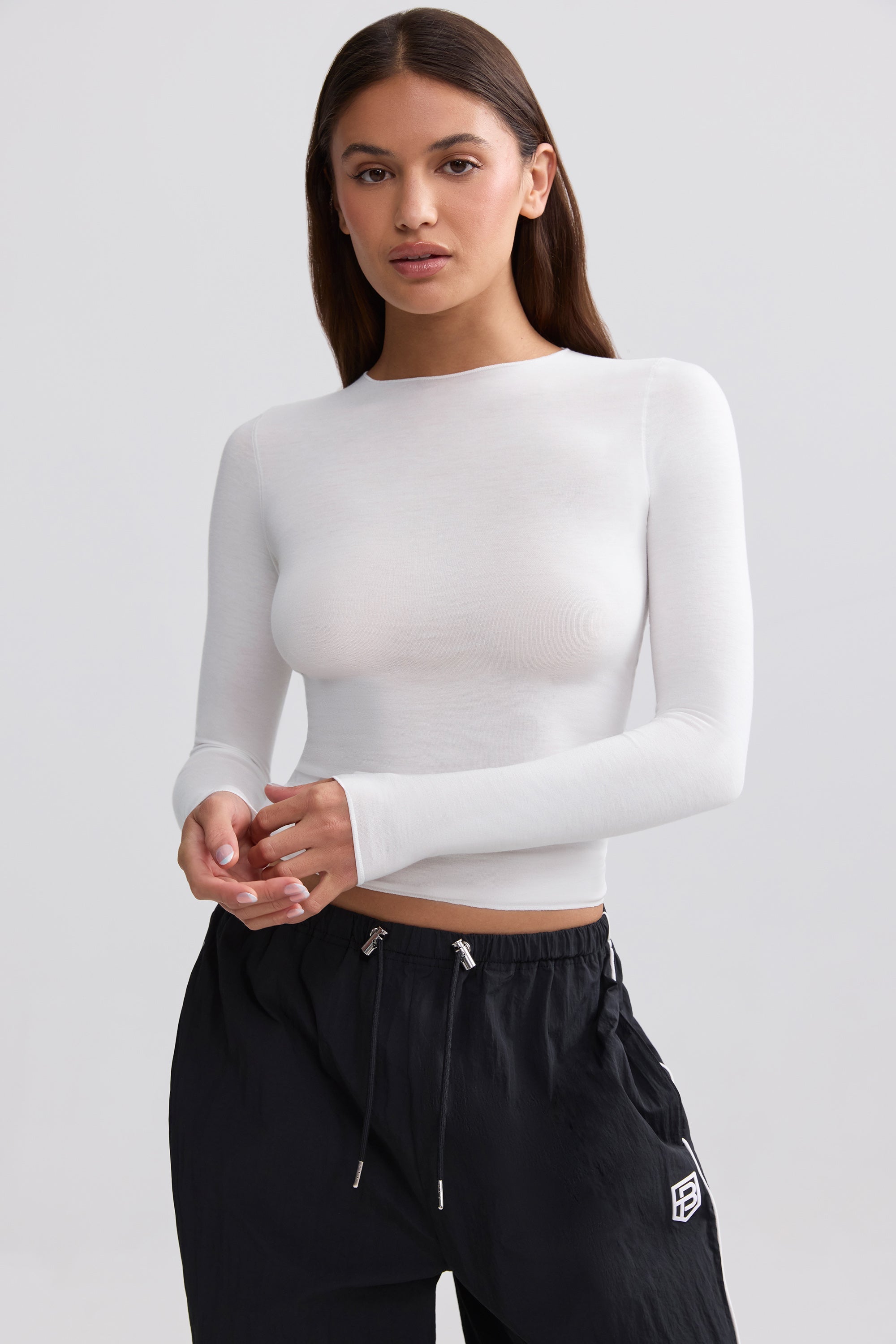Sheer Long-Sleeve Top in White - Image 5