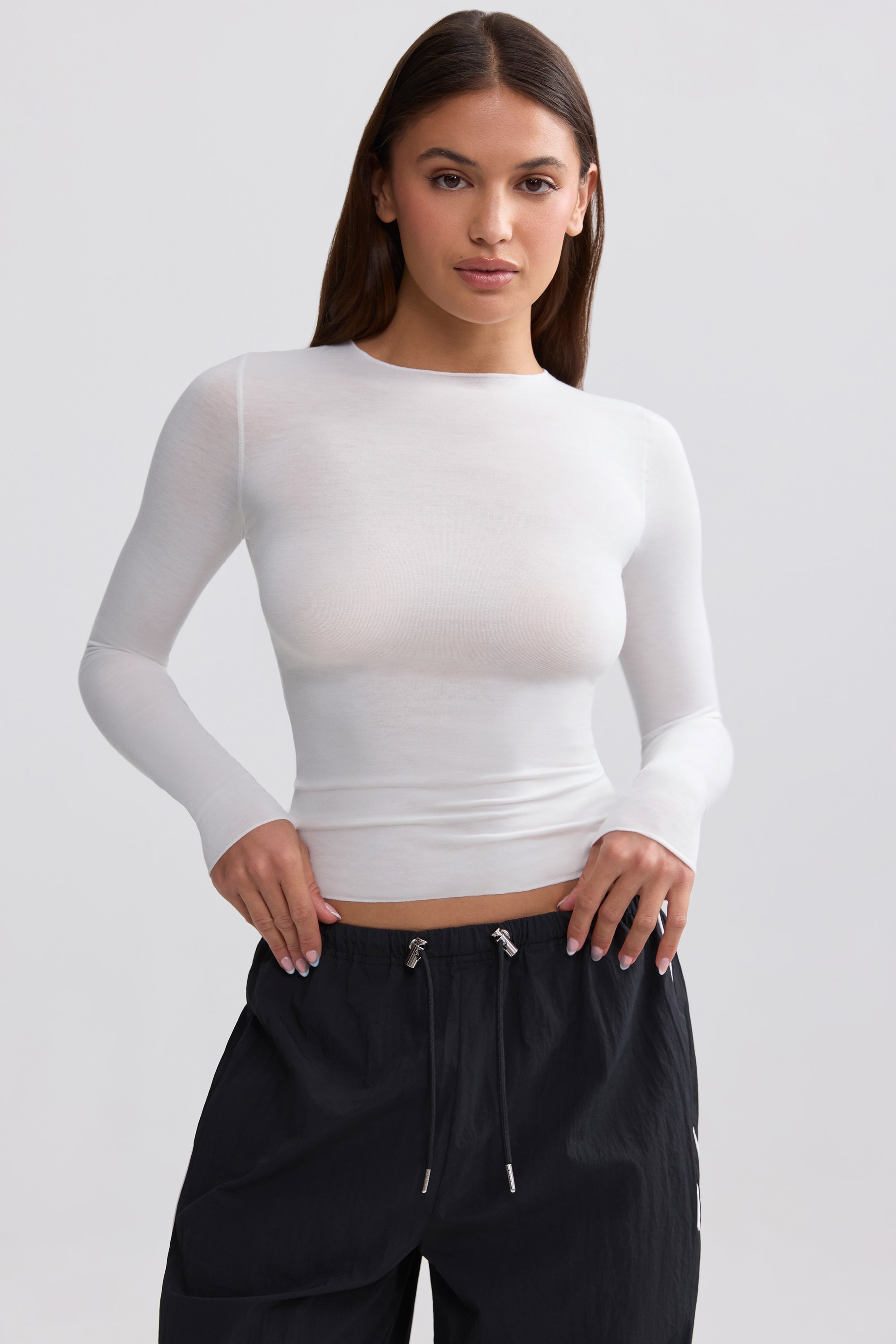 Sheer Long-Sleeve Top in White - Image 6