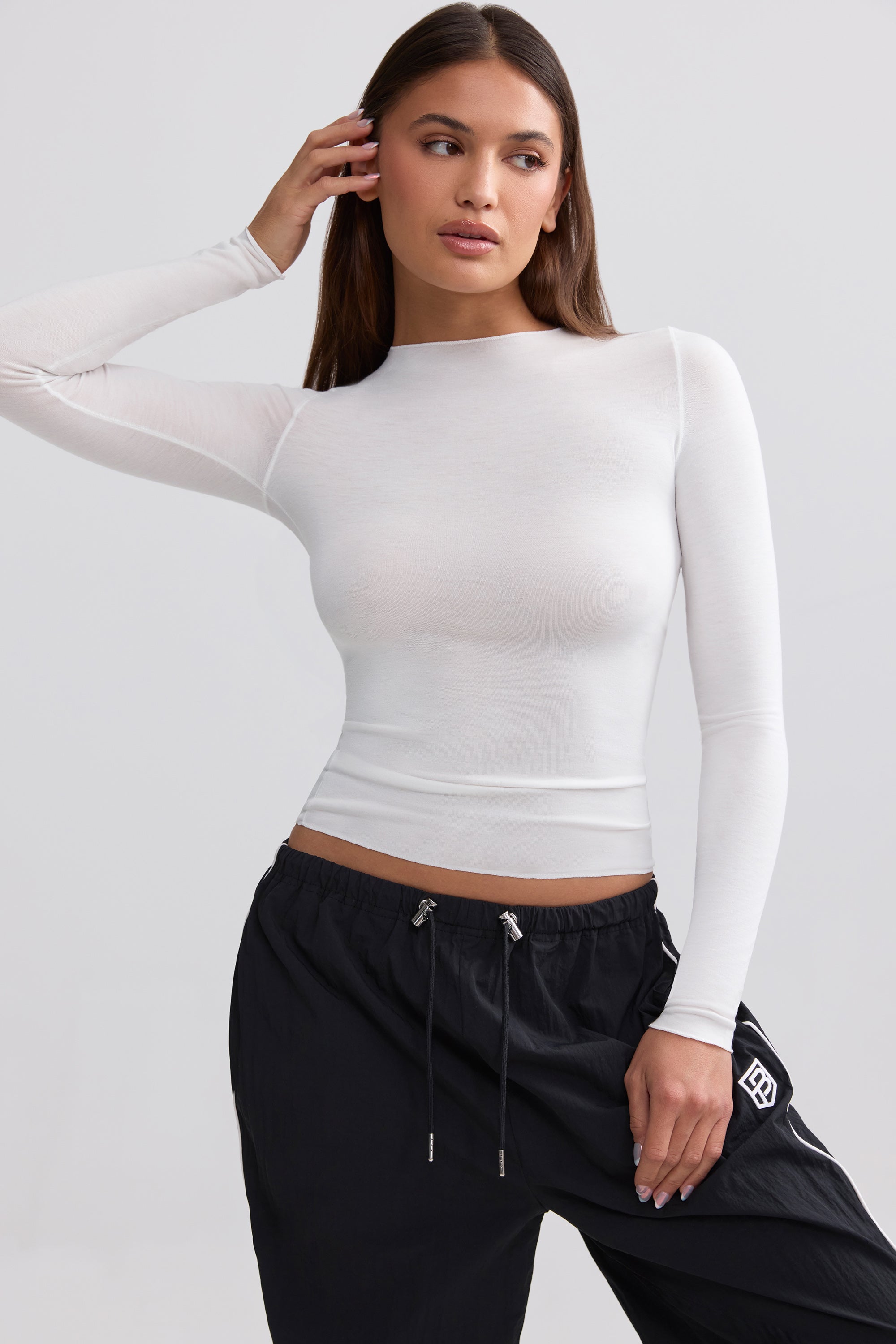 Sheer Long-Sleeve Top in White - Image 7