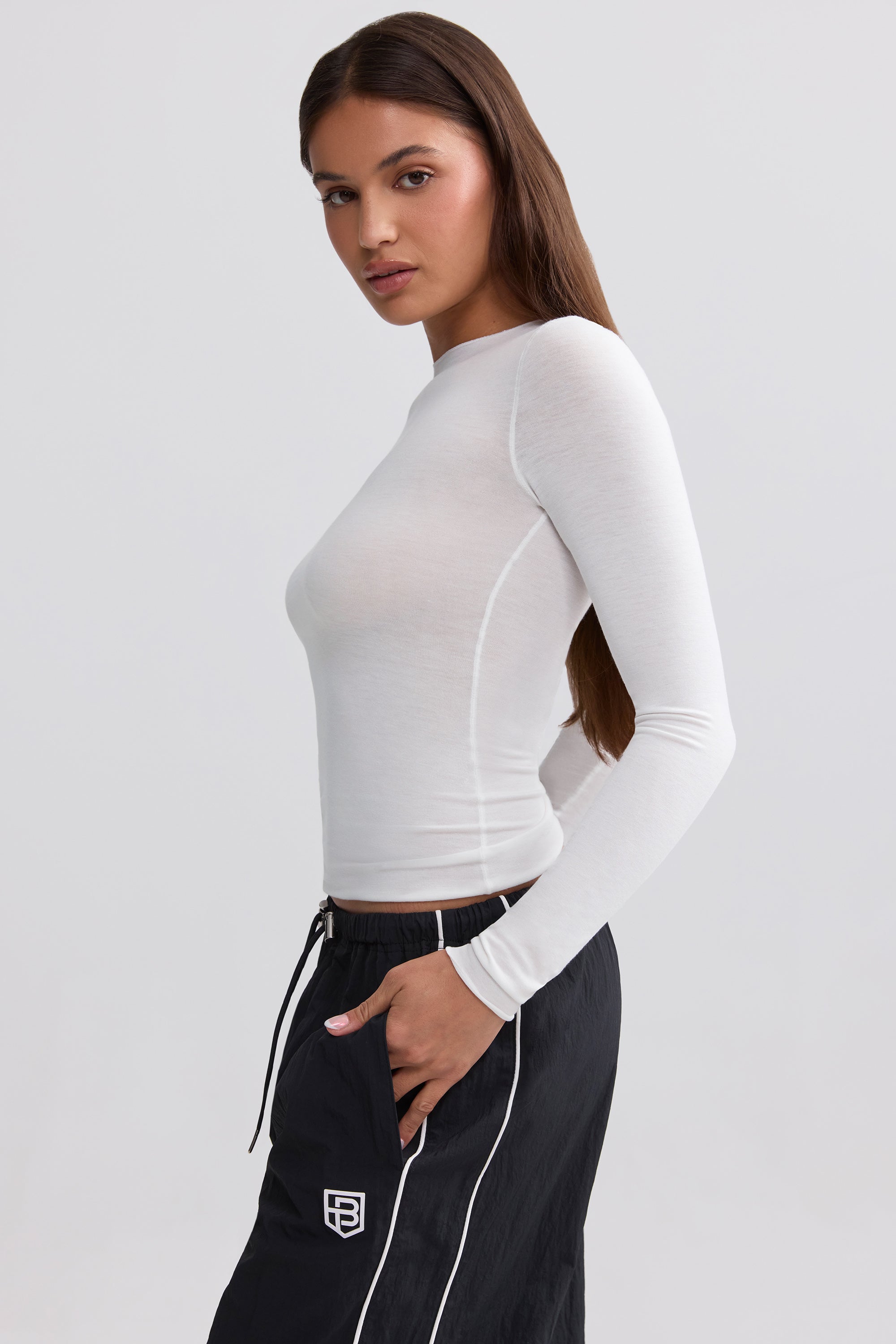 Sheer Long-Sleeve Top in White - Image 3