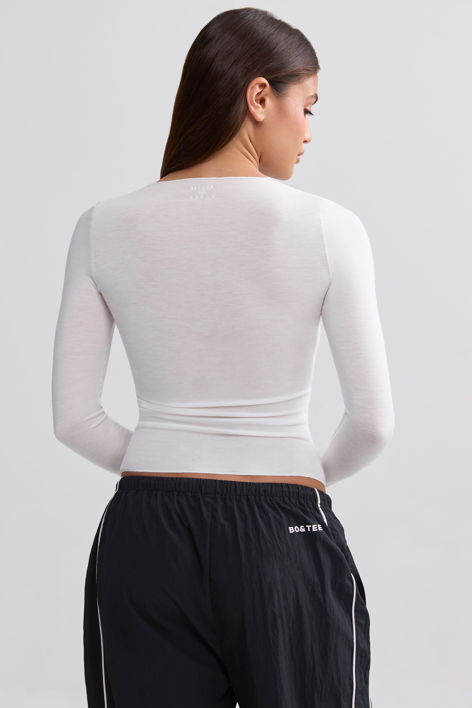Sheer Long-Sleeve Top in White - Image 2