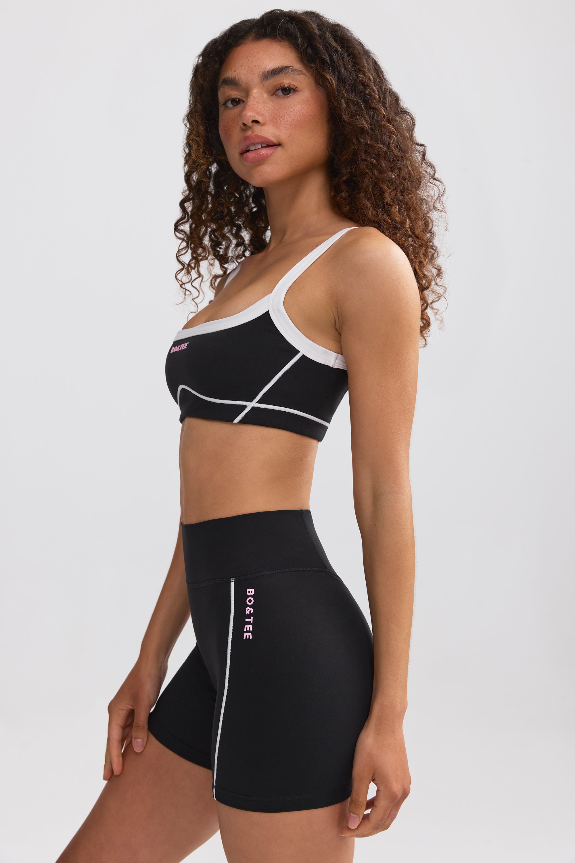 Soft Active Contrast-Trim Mini Shorts in Black - Image 3