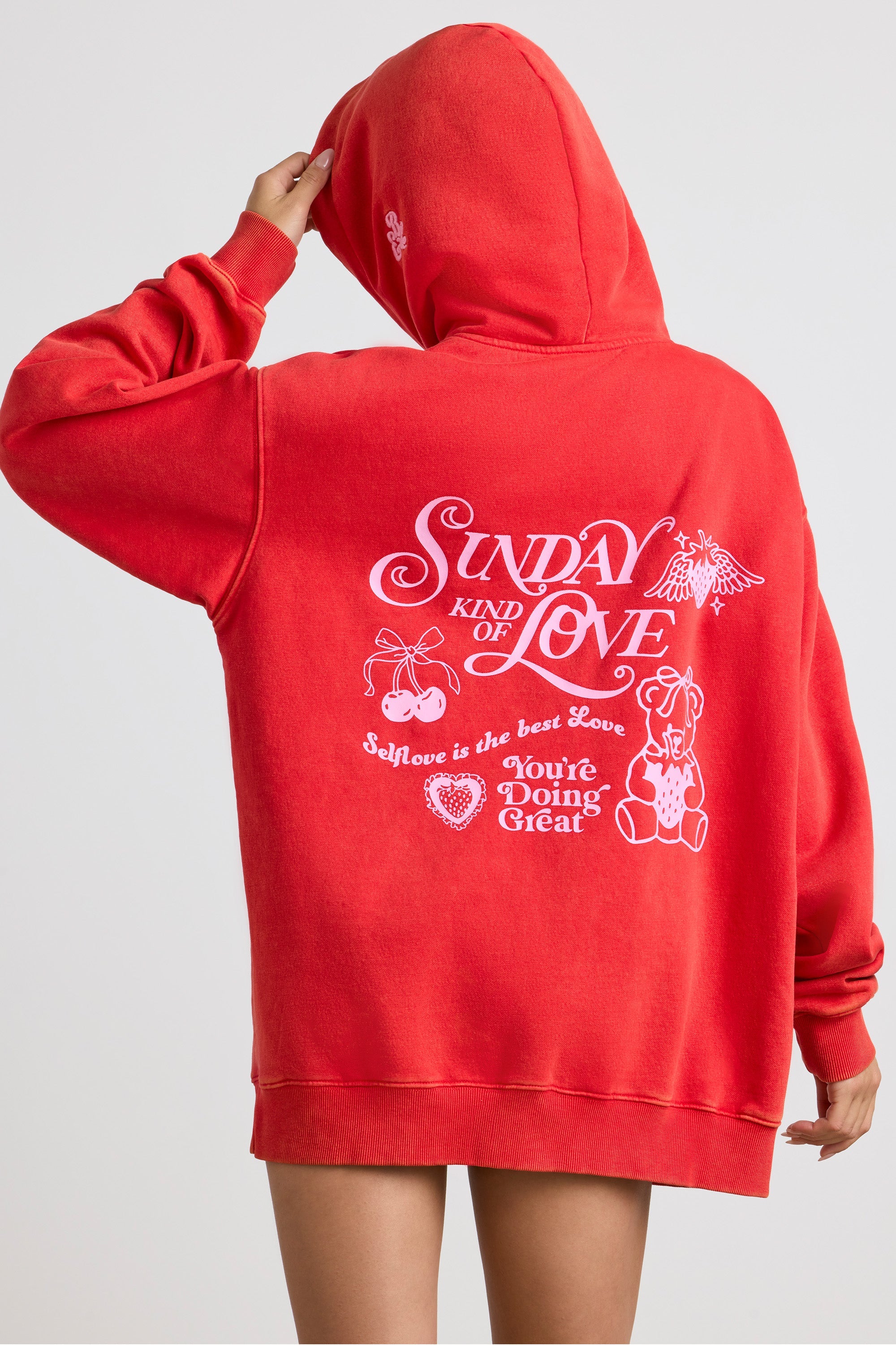 Sunday Love Oversized Hoodie in Red - Image 6