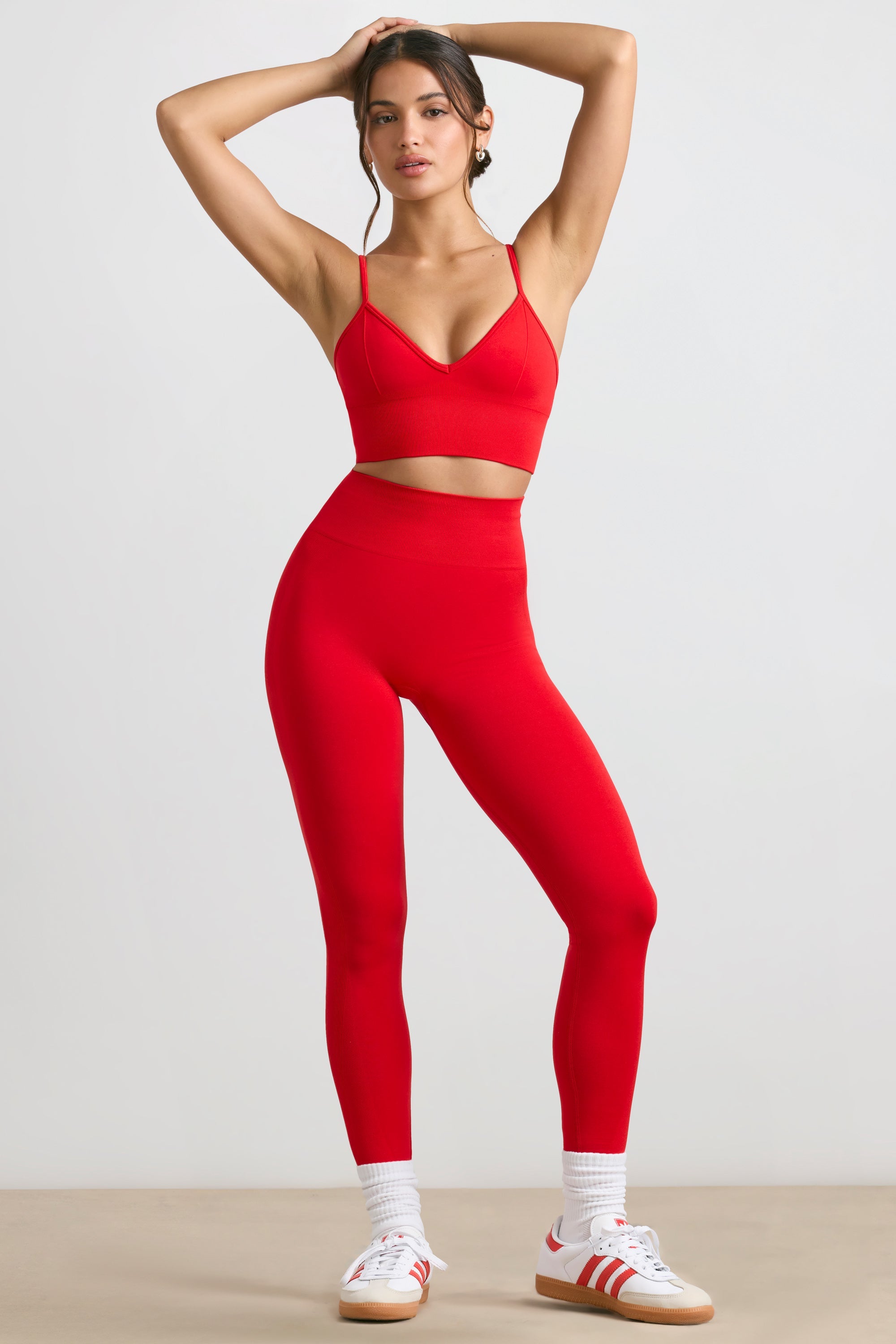 Exclusive V-Neck Define Luxe Sports Bra in Red - Image 7