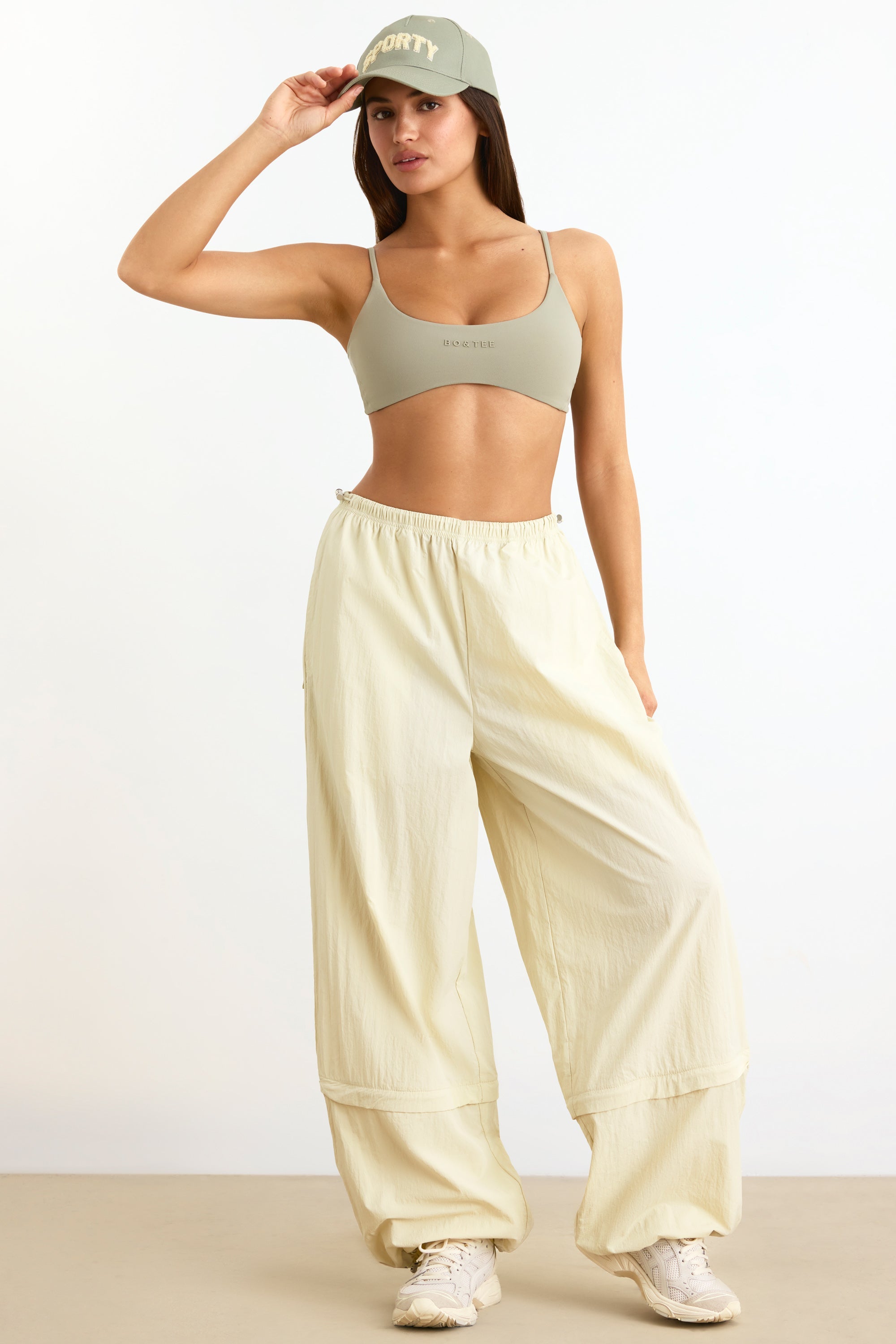 Convertible Wide Leg Track Pants in Bone - Image 6