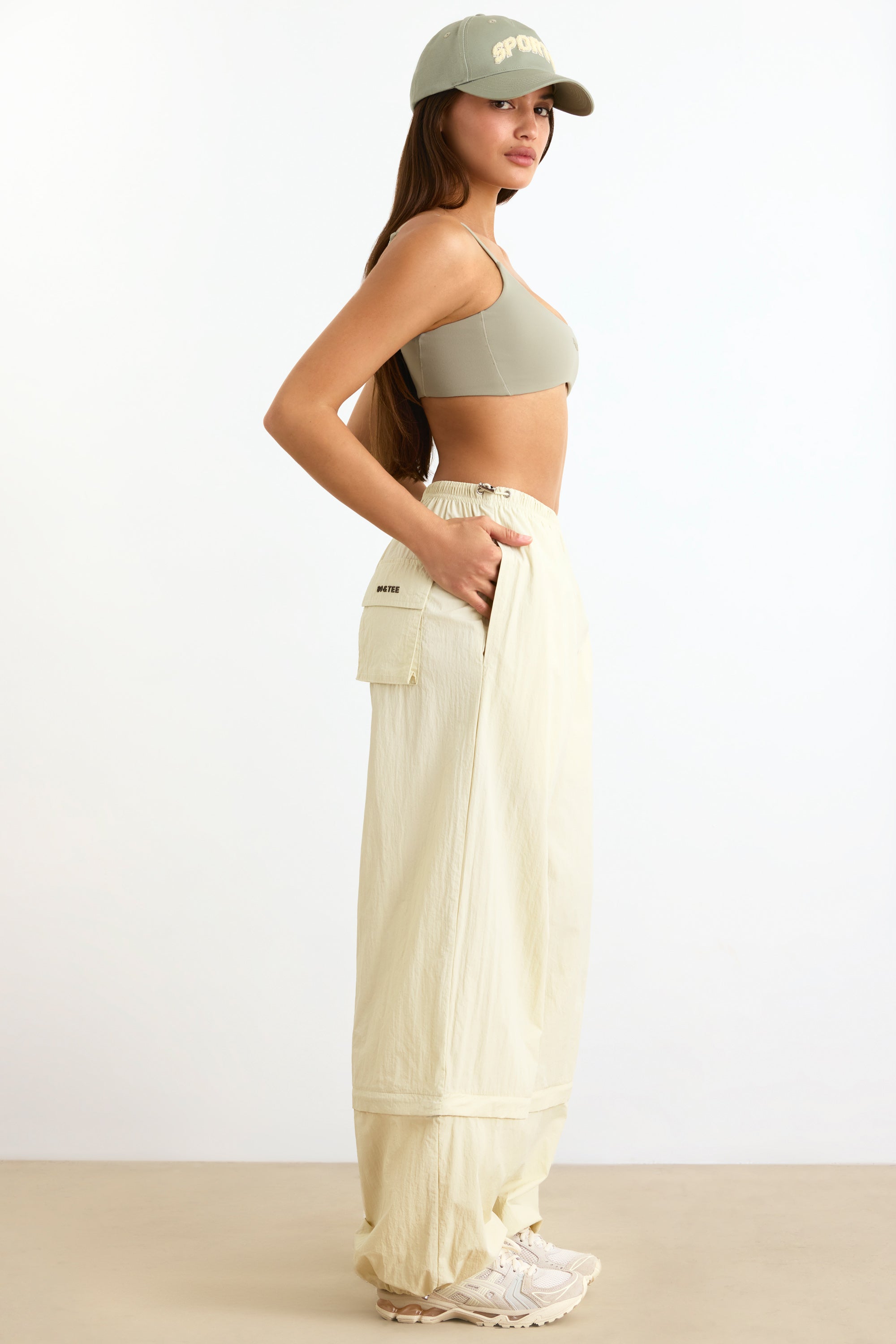 Convertible Wide Leg Track Pants in Bone - Image 3
