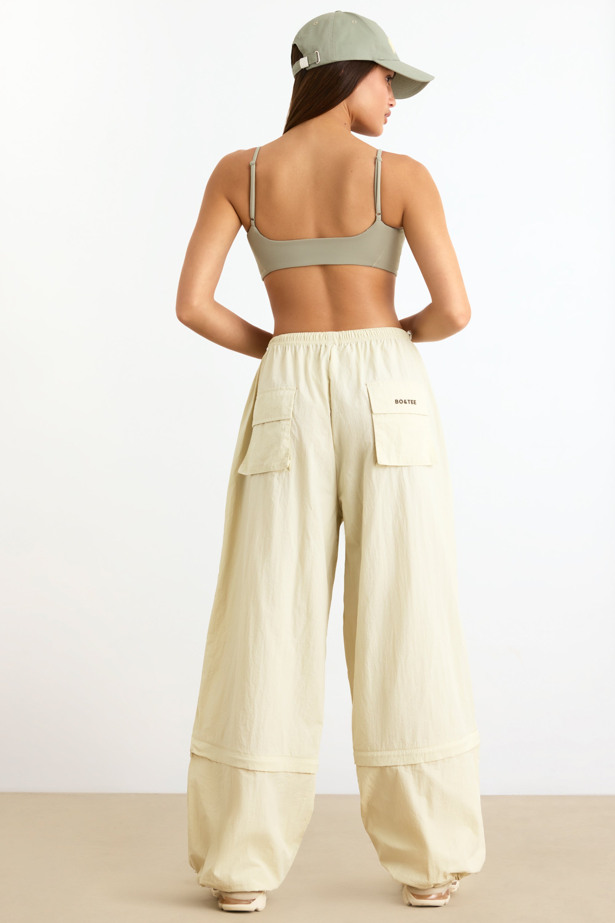 Convertible Wide Leg Track Pants in Bone - Image 2