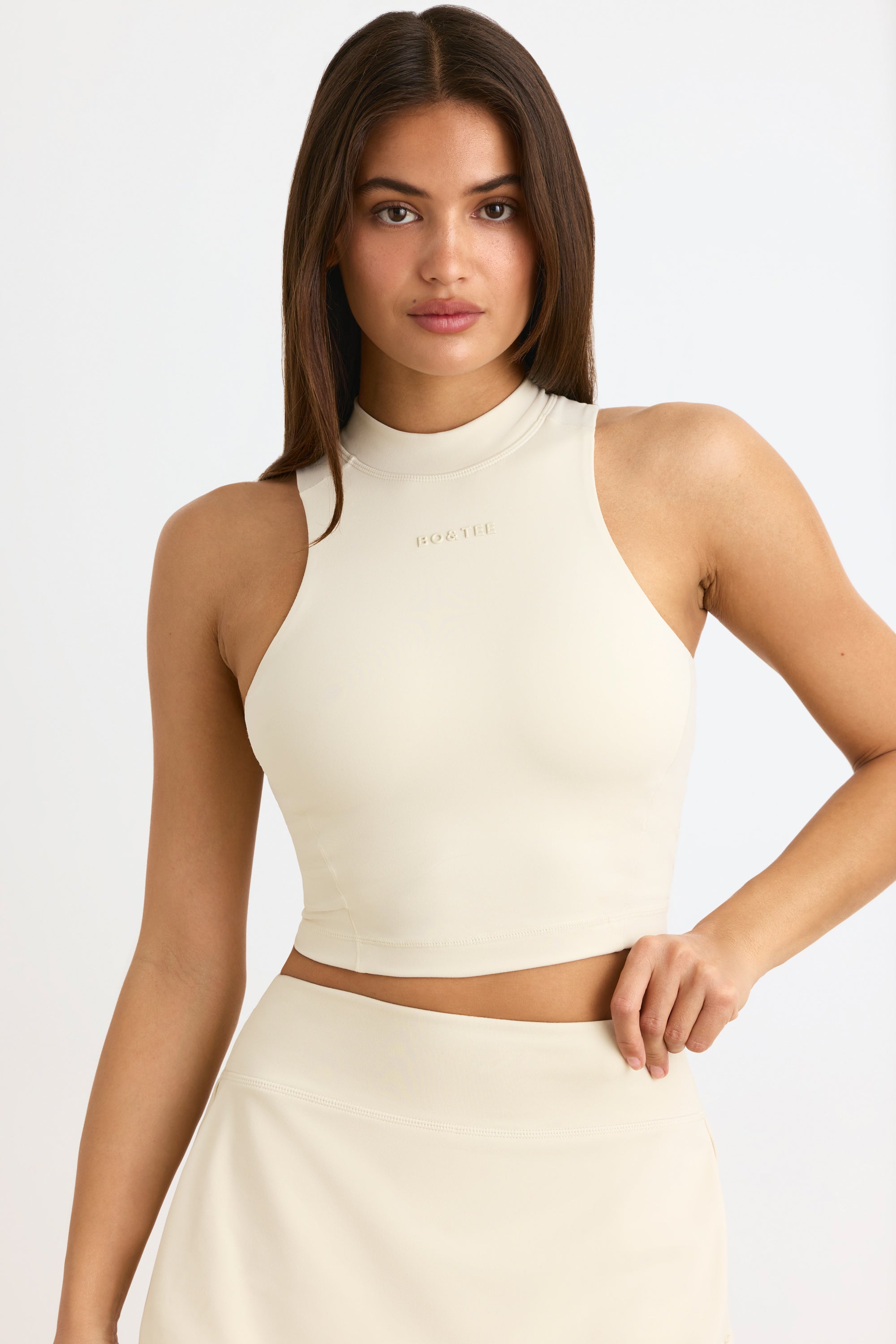 Soft Active High-Neck Tank Top in Bone - Image 6