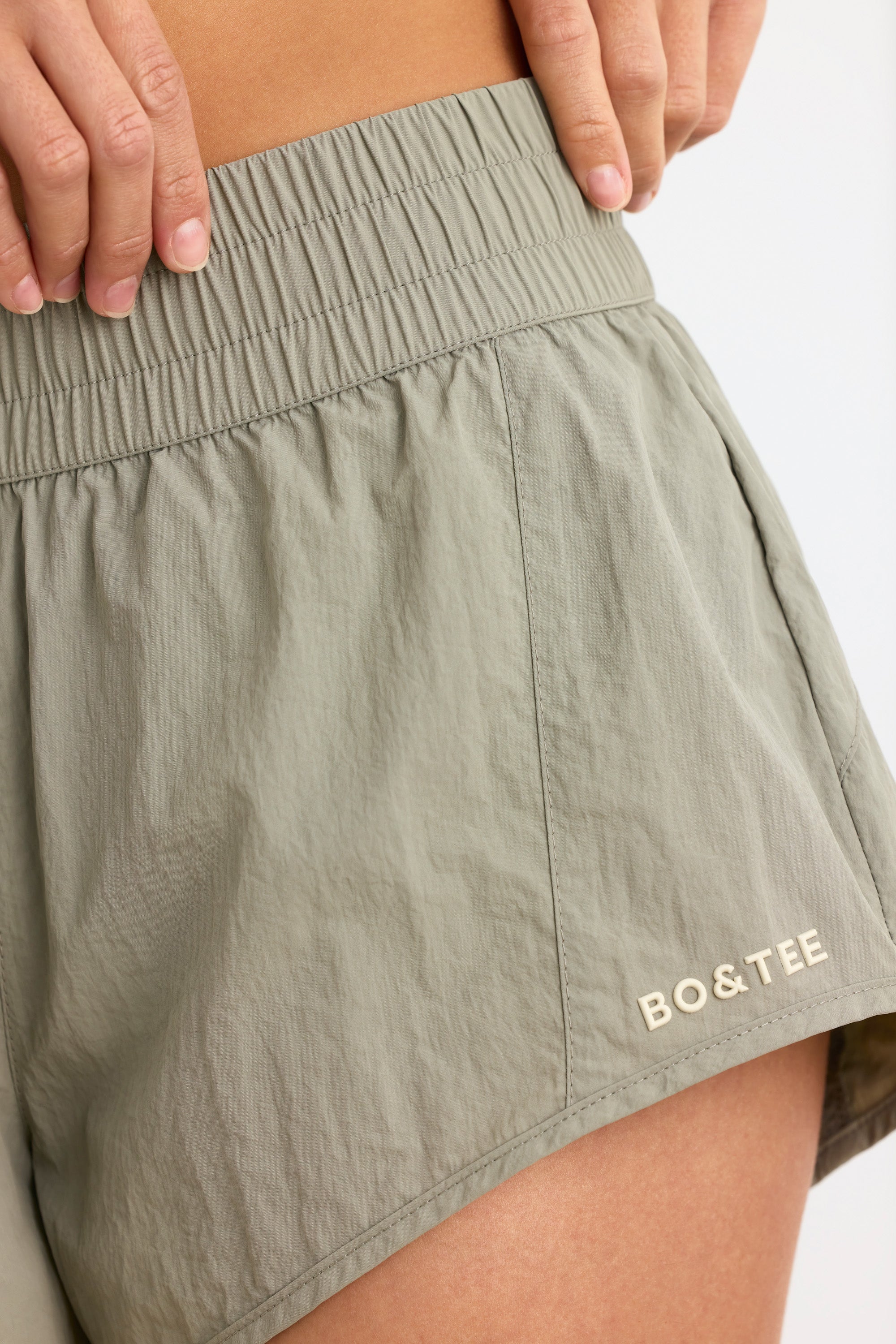 Elasticated Mini Shorts in Mineral - Image 4