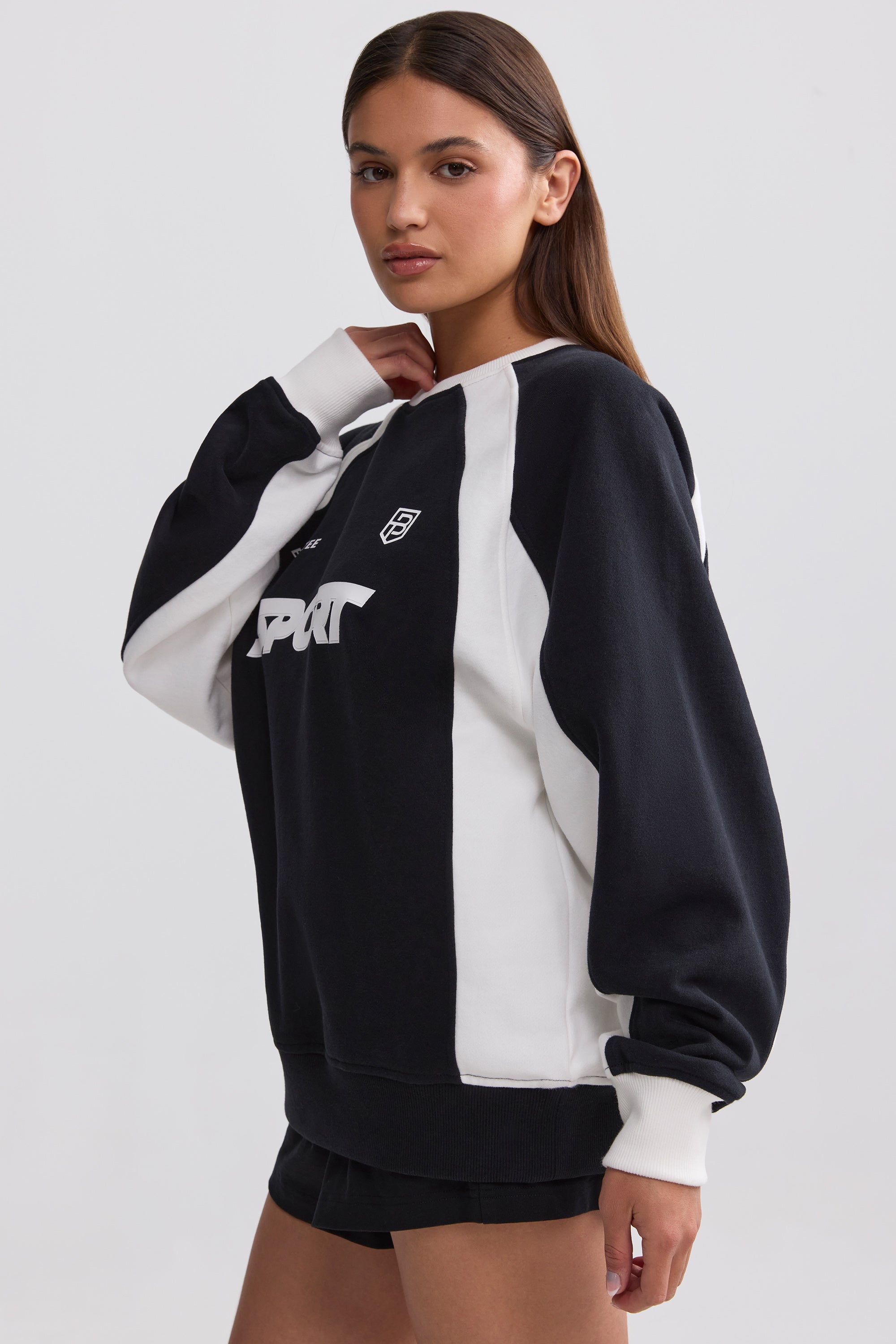 Oversized Colourblock Sweatshirt in Black - Image 3