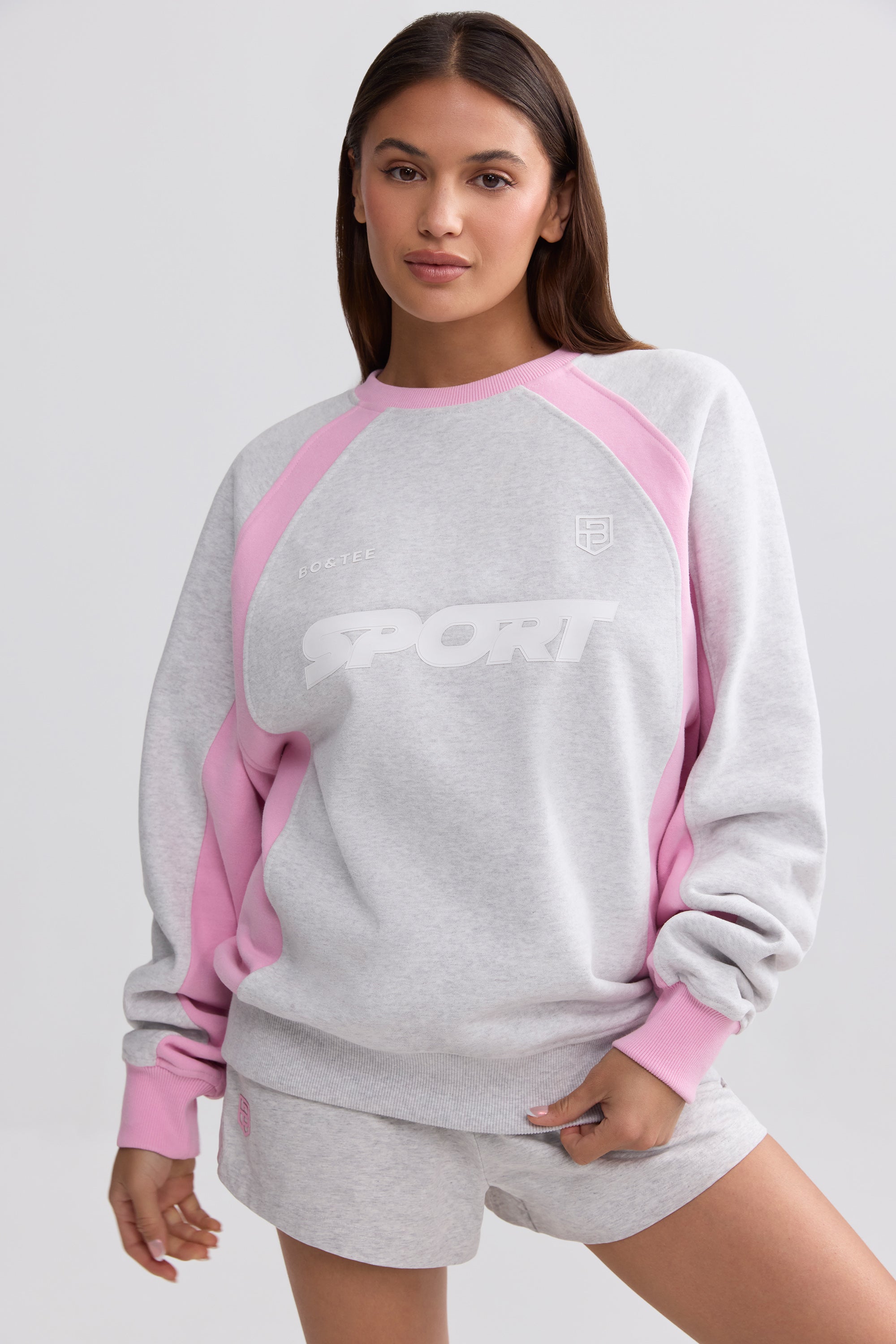 Oversized Colourblock Sweatshirt in Grey Marl - Image 5