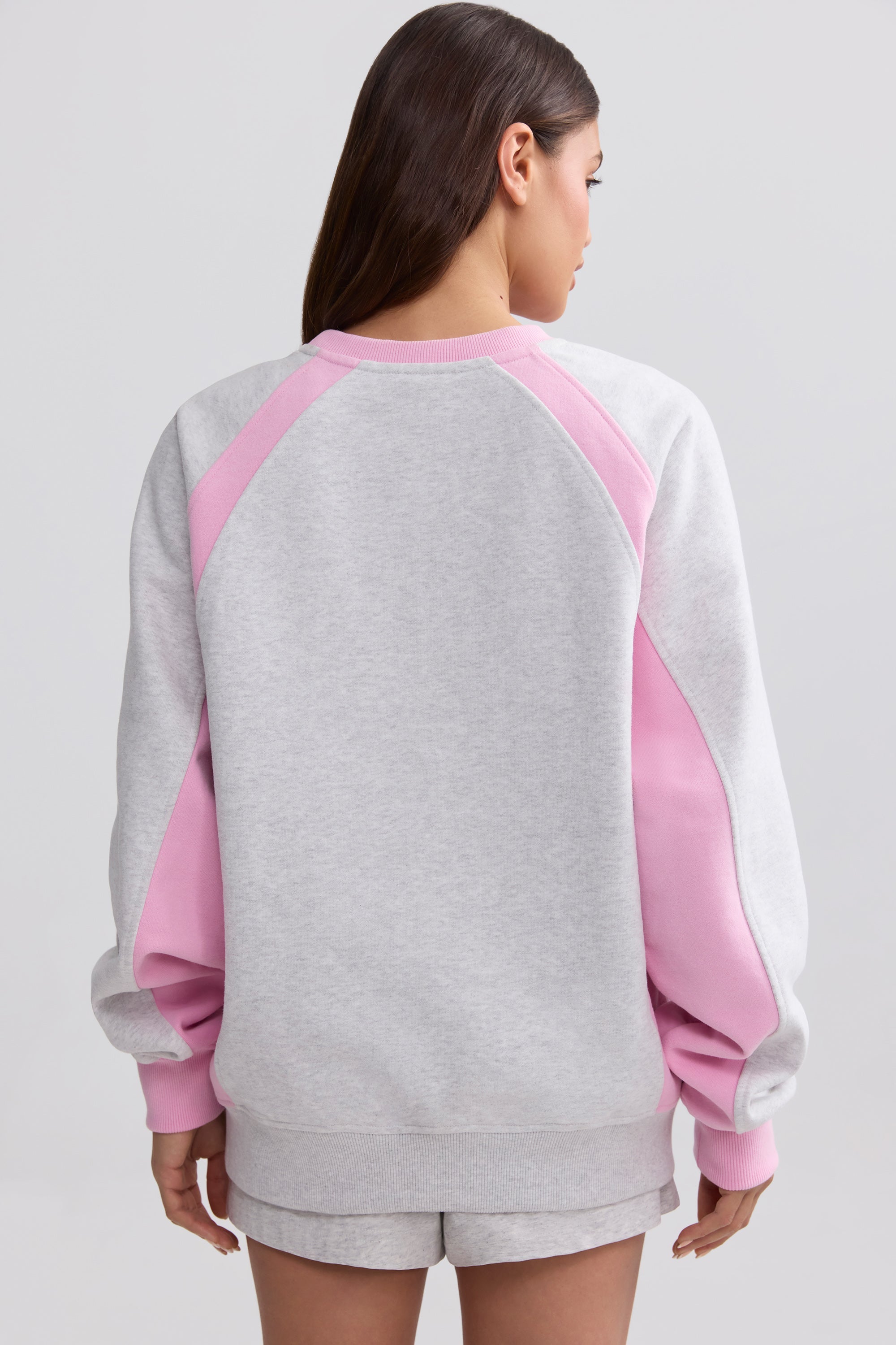 Oversized Colourblock Sweatshirt in Grey Marl - Image 2