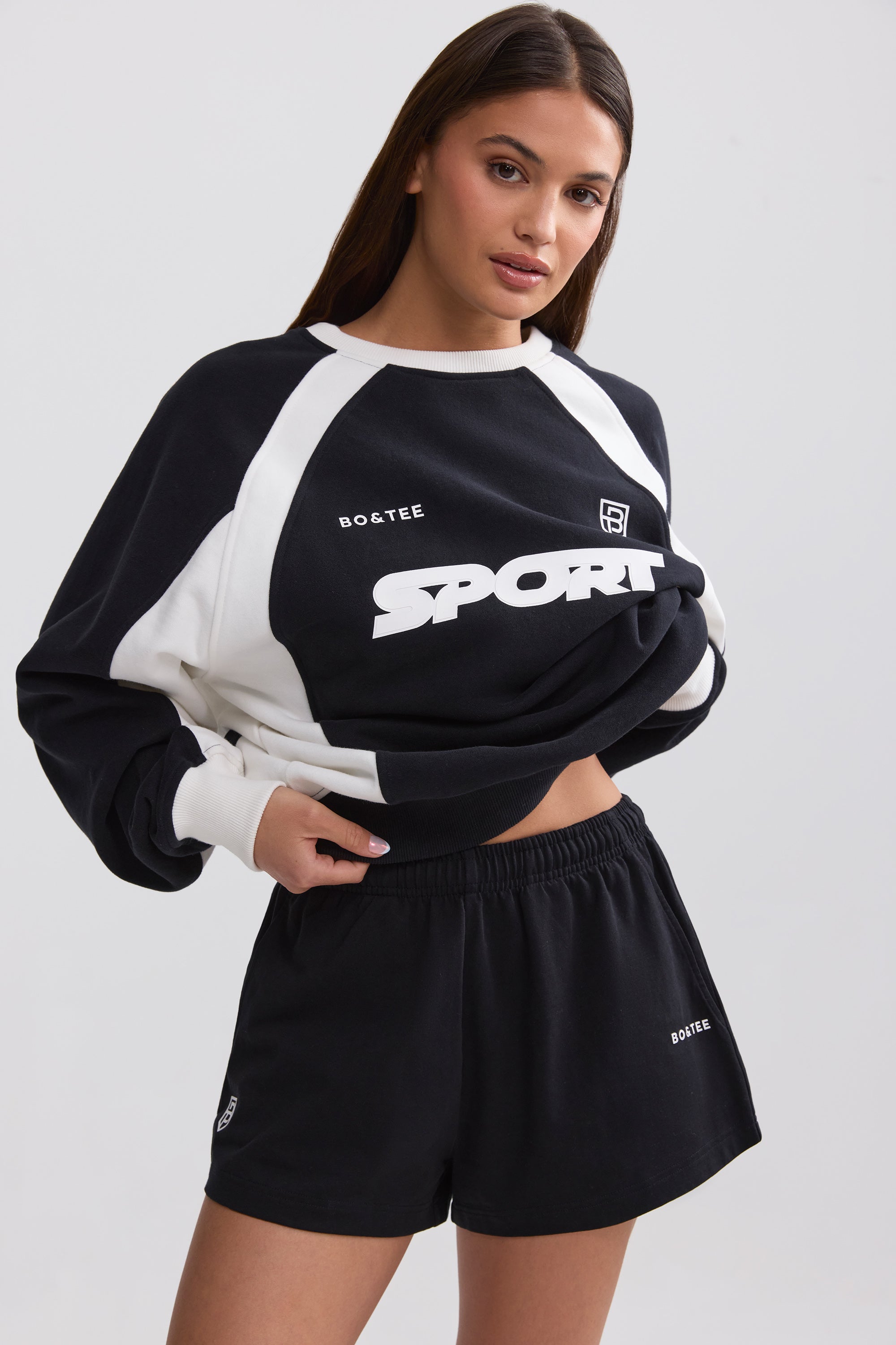 Elasticated Mini Shorts in Black - Image 6
