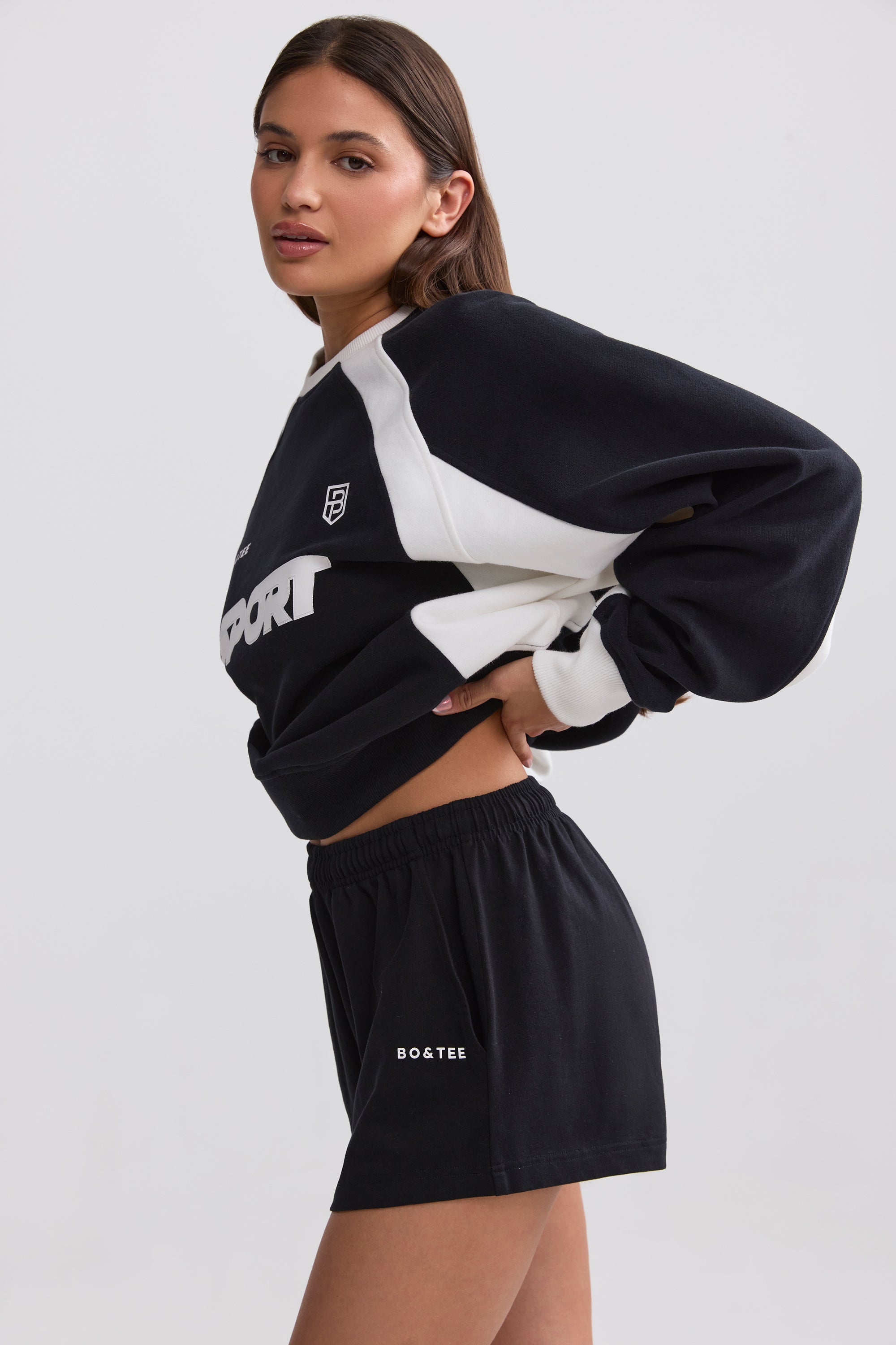 Elasticated Mini Shorts in Black - Image 3