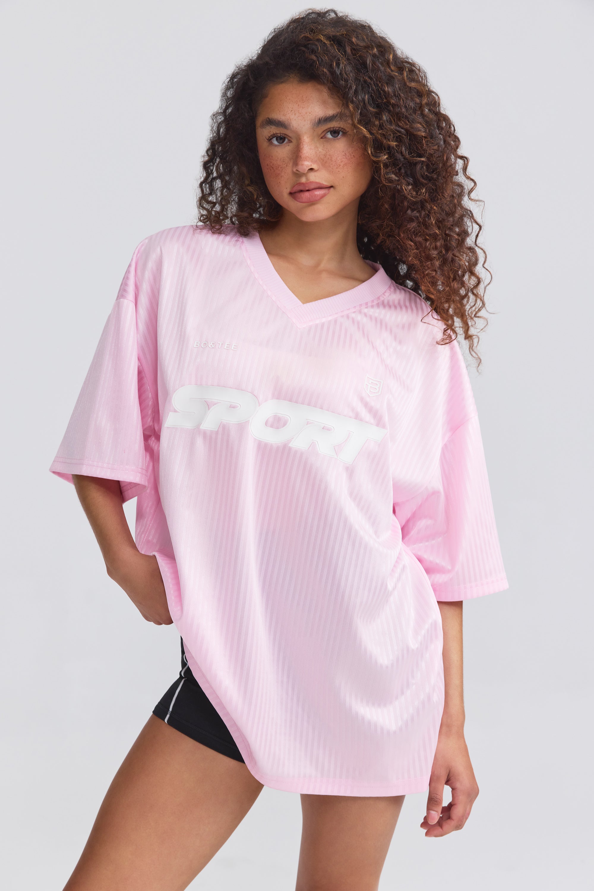 Oversized Piqu?? T-Shirt in Baby Pink - Image 6