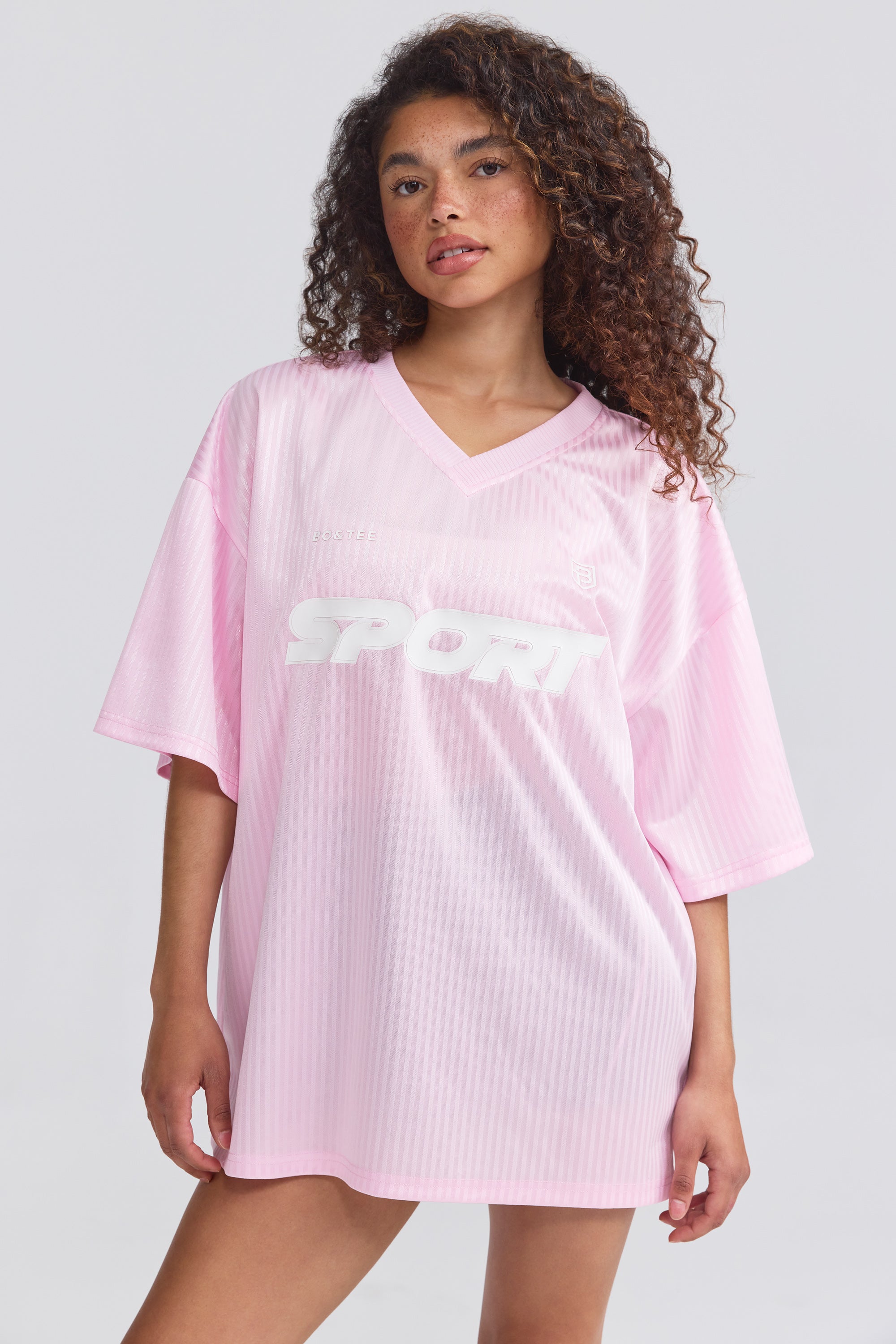 Oversized Piqu?? T-Shirt in Baby Pink - Image 7