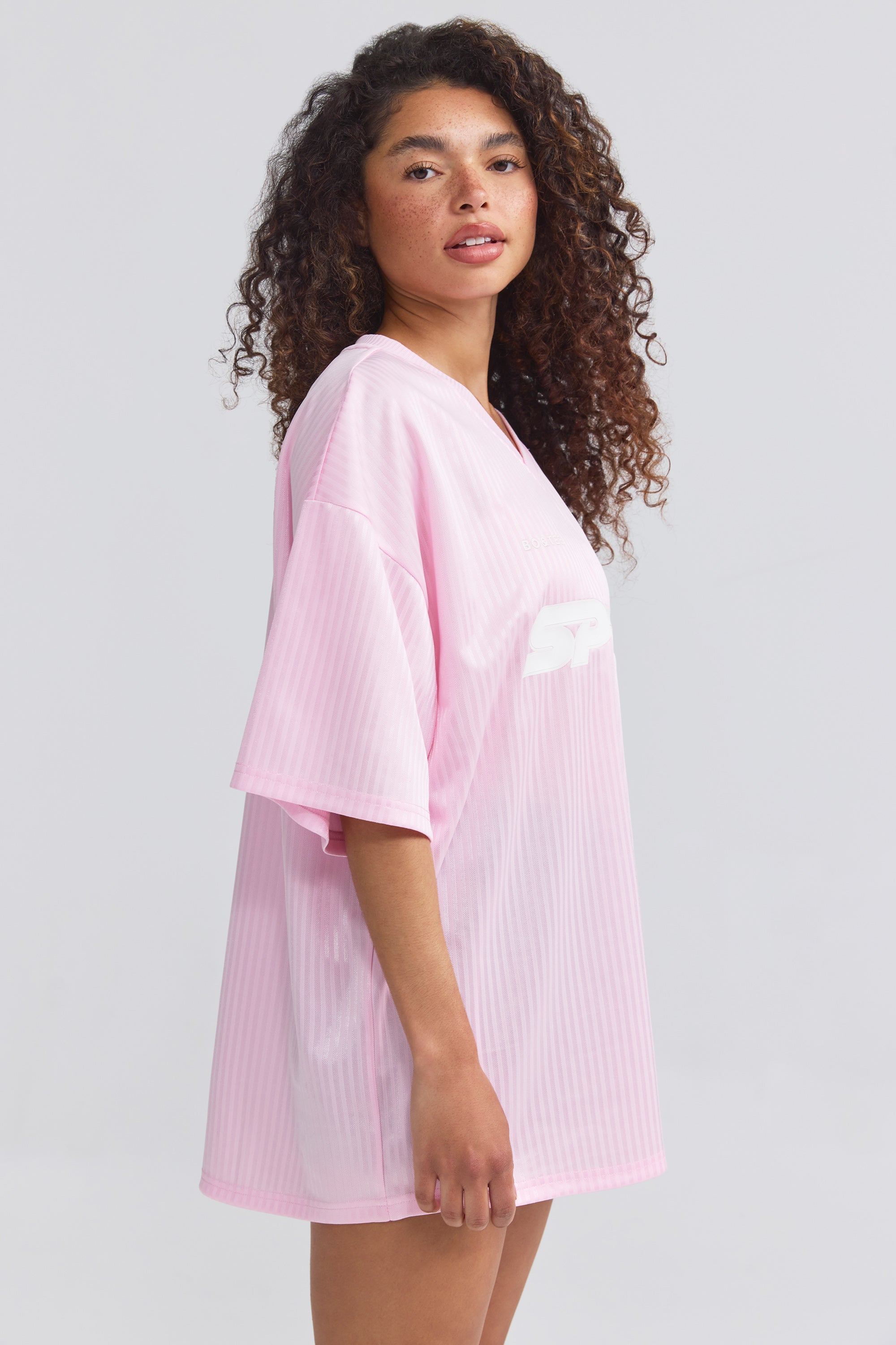 Oversized Piqu?? T-Shirt in Baby Pink - Image 3