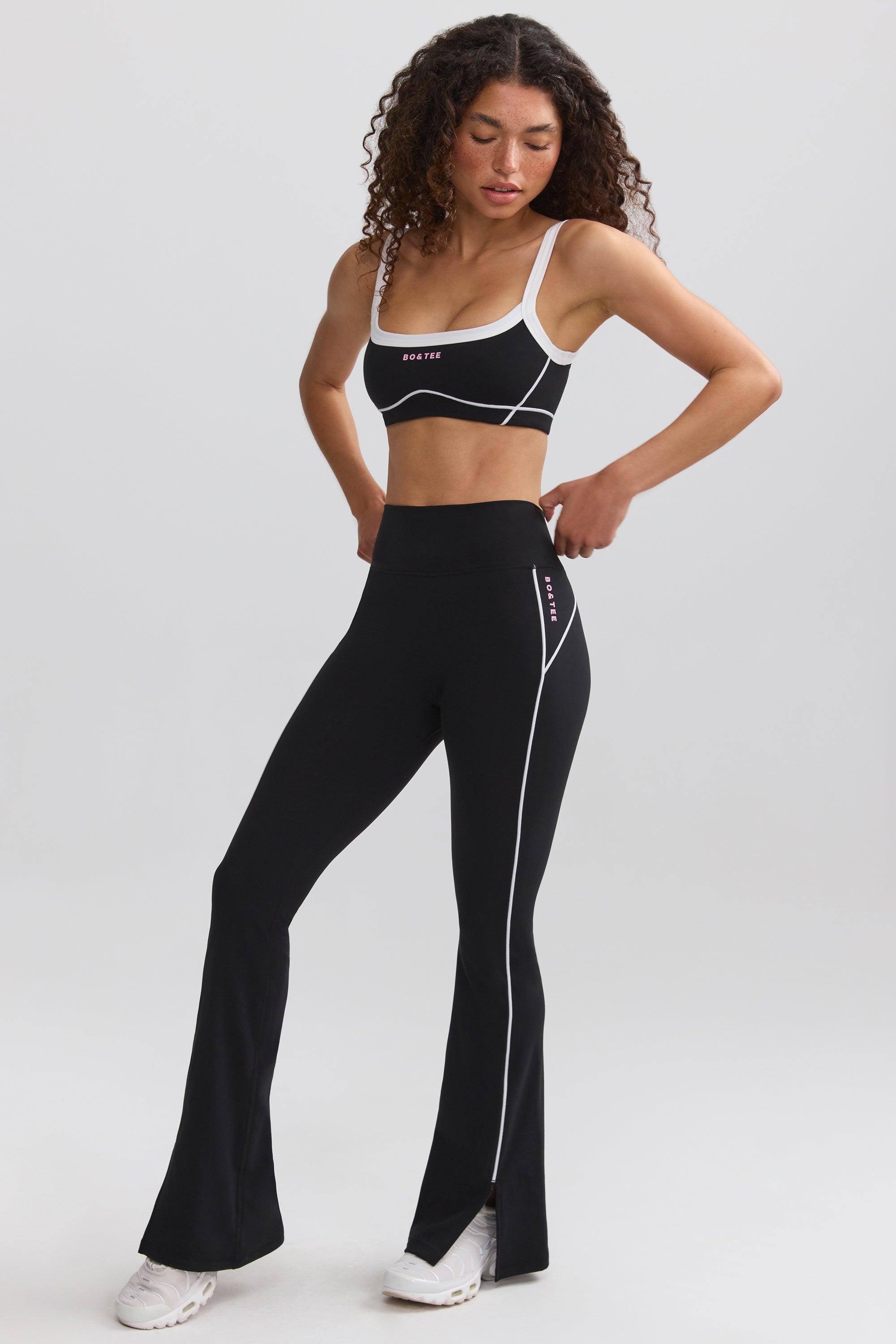 Soft Active Contrast-Trim Flared Trousers in Black - Image 6
