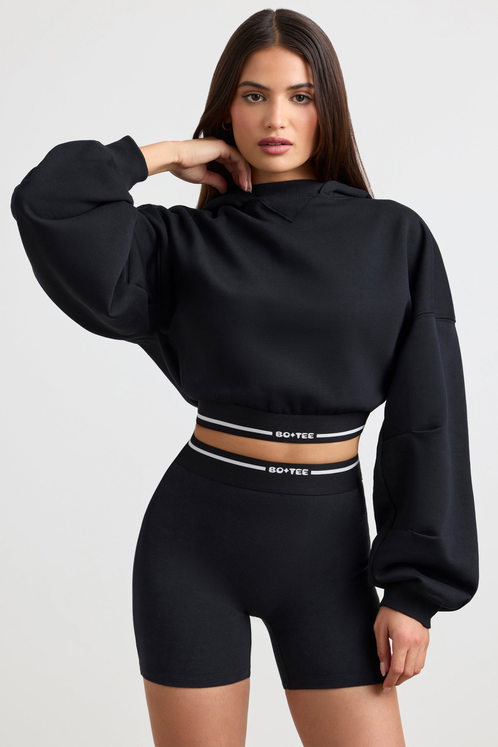 Pause Cropped Hoodie in Black