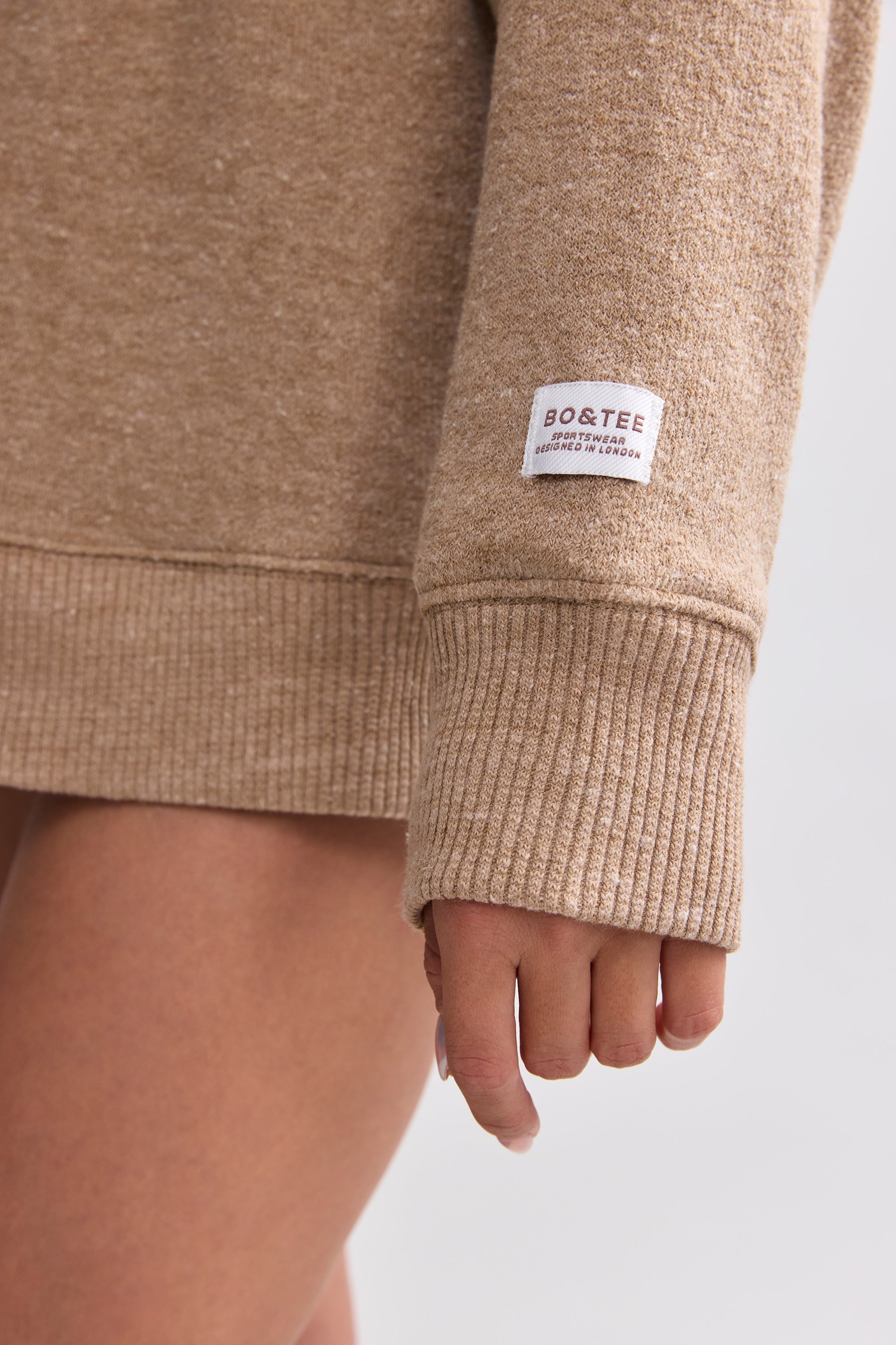 Terry Towelling V-Neck Hoodie in Mocha Brown - Image 4