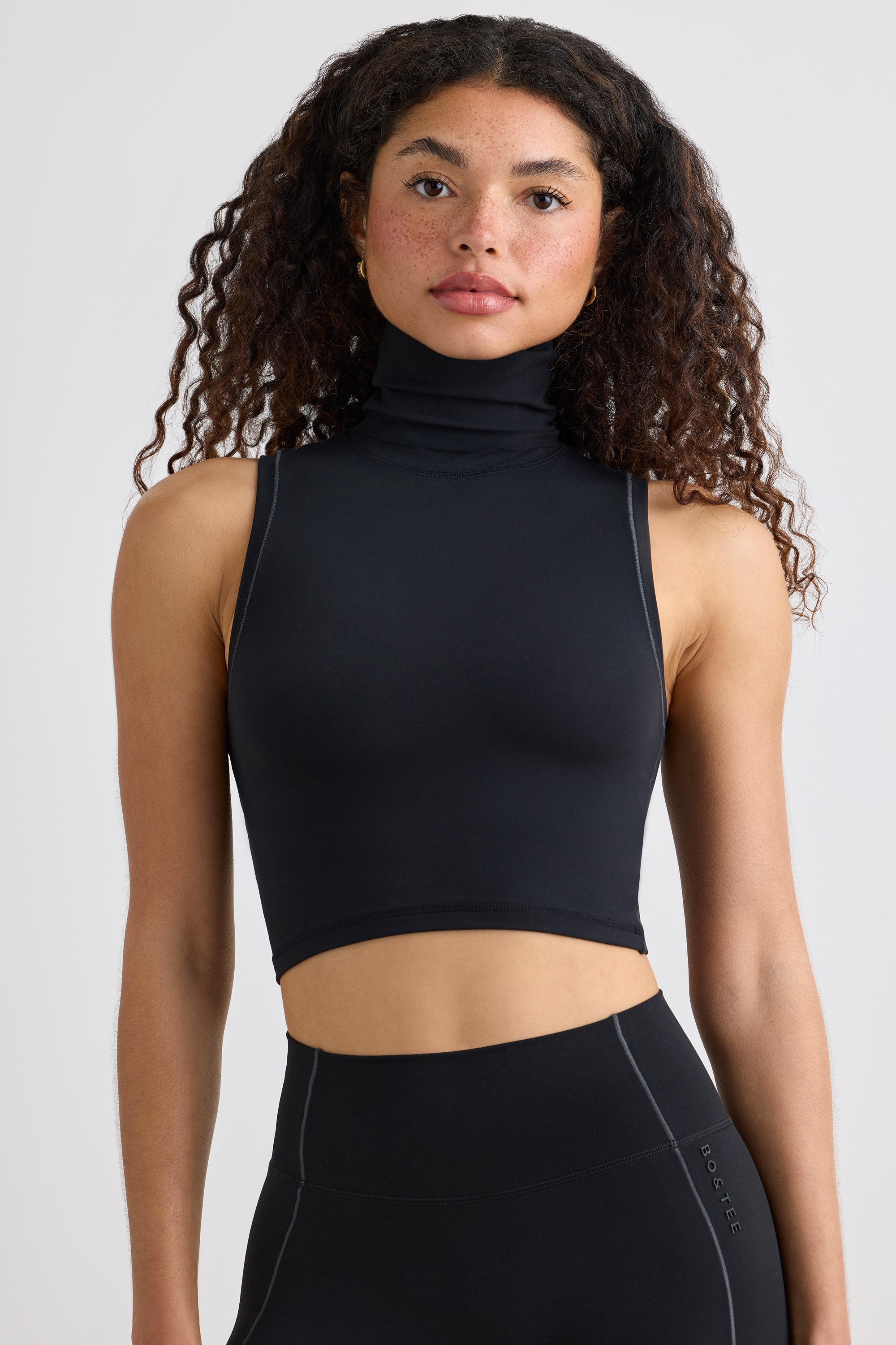 Soft Active Turtleneck Tank Top in Black - Image 6