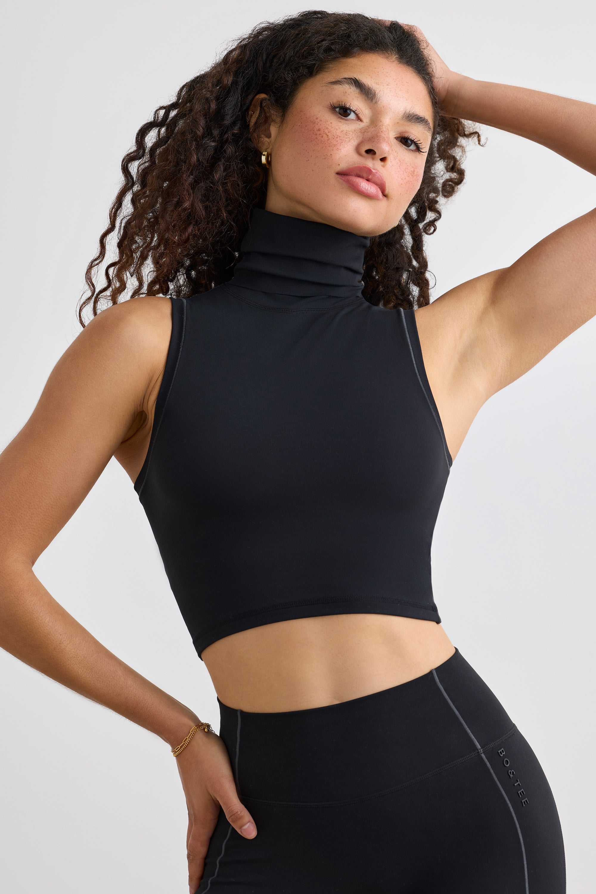Soft Active Turtleneck Tank Top in Black - Image 8