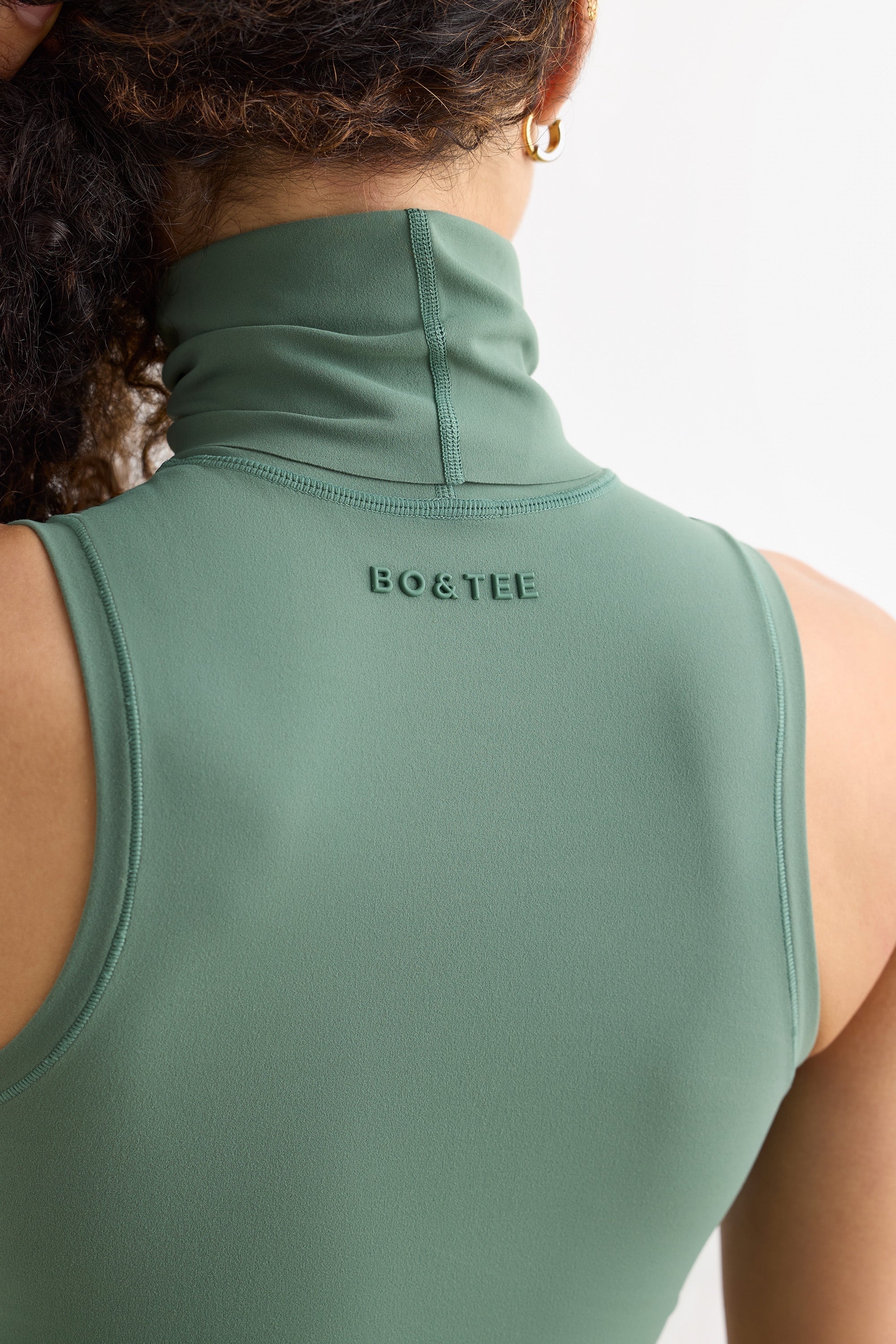 Soft Active Turtleneck Tank Top in Khaki - Image 5