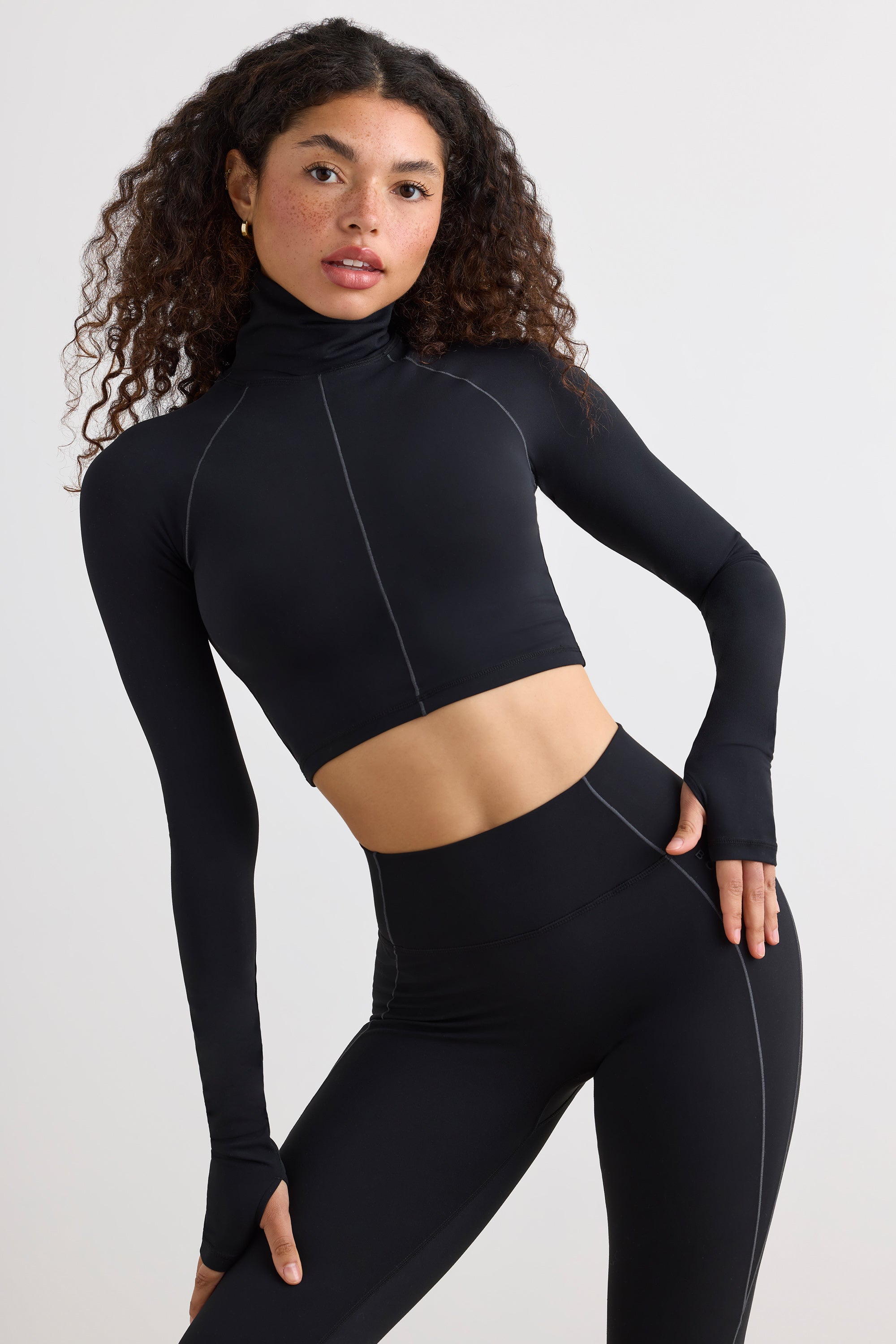 Soft Active Turtleneck Crop Top in Black - Image 5