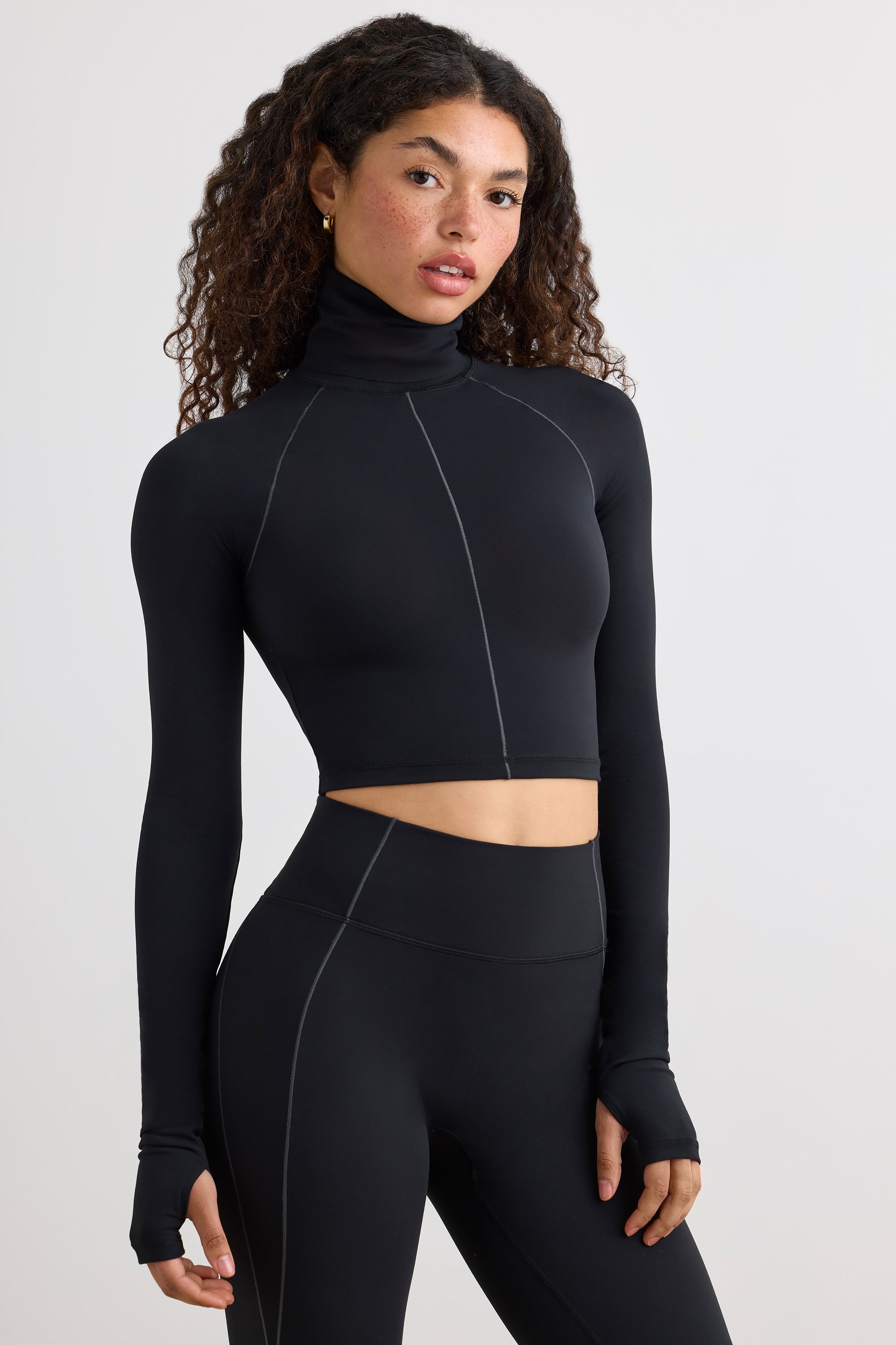 Soft Active Turtleneck Crop Top in Black - Image 3