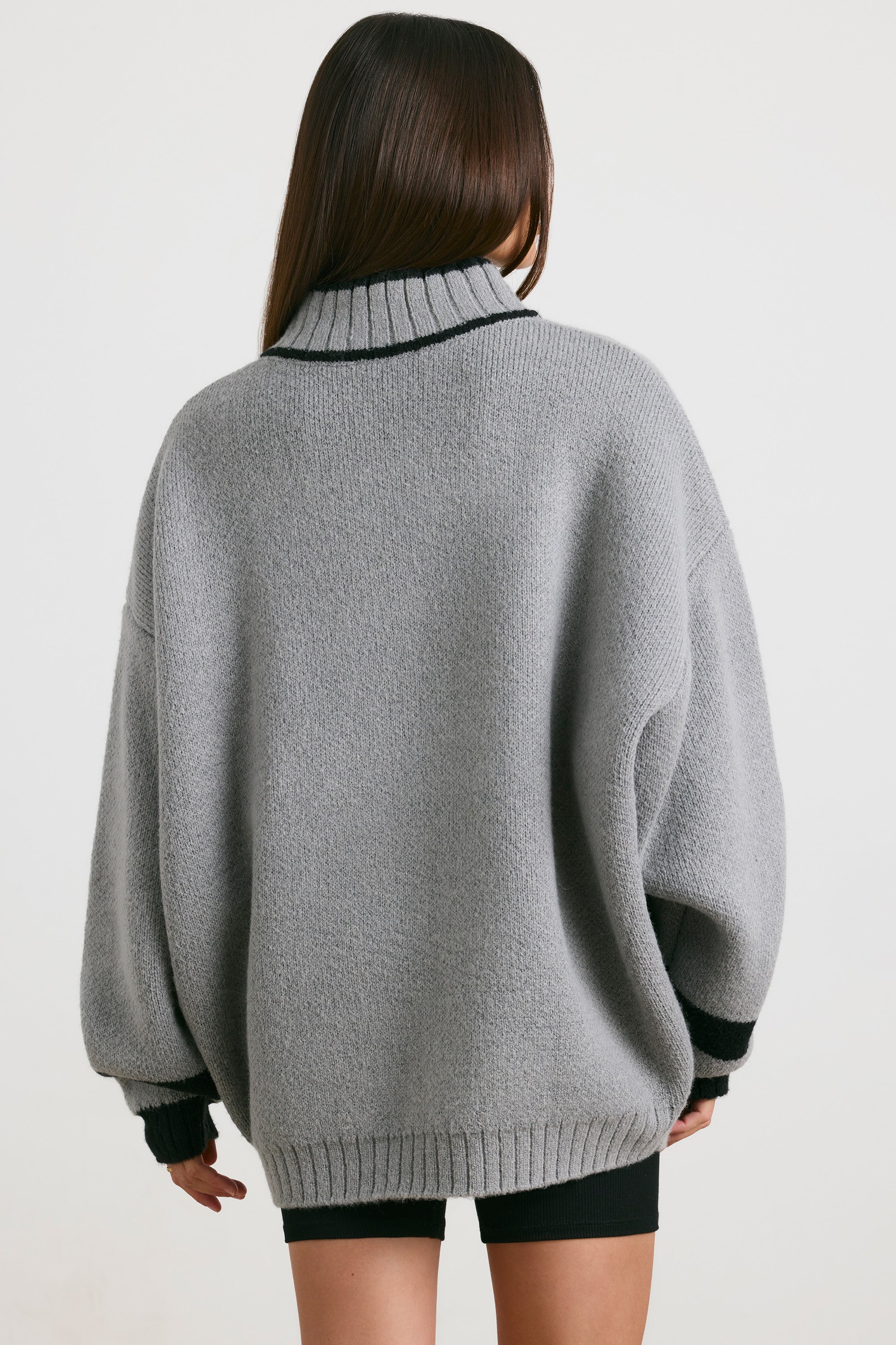 Casual Oversized Quarter-Zip Chunky-Knit Jumper in Heather Grey - Image 2