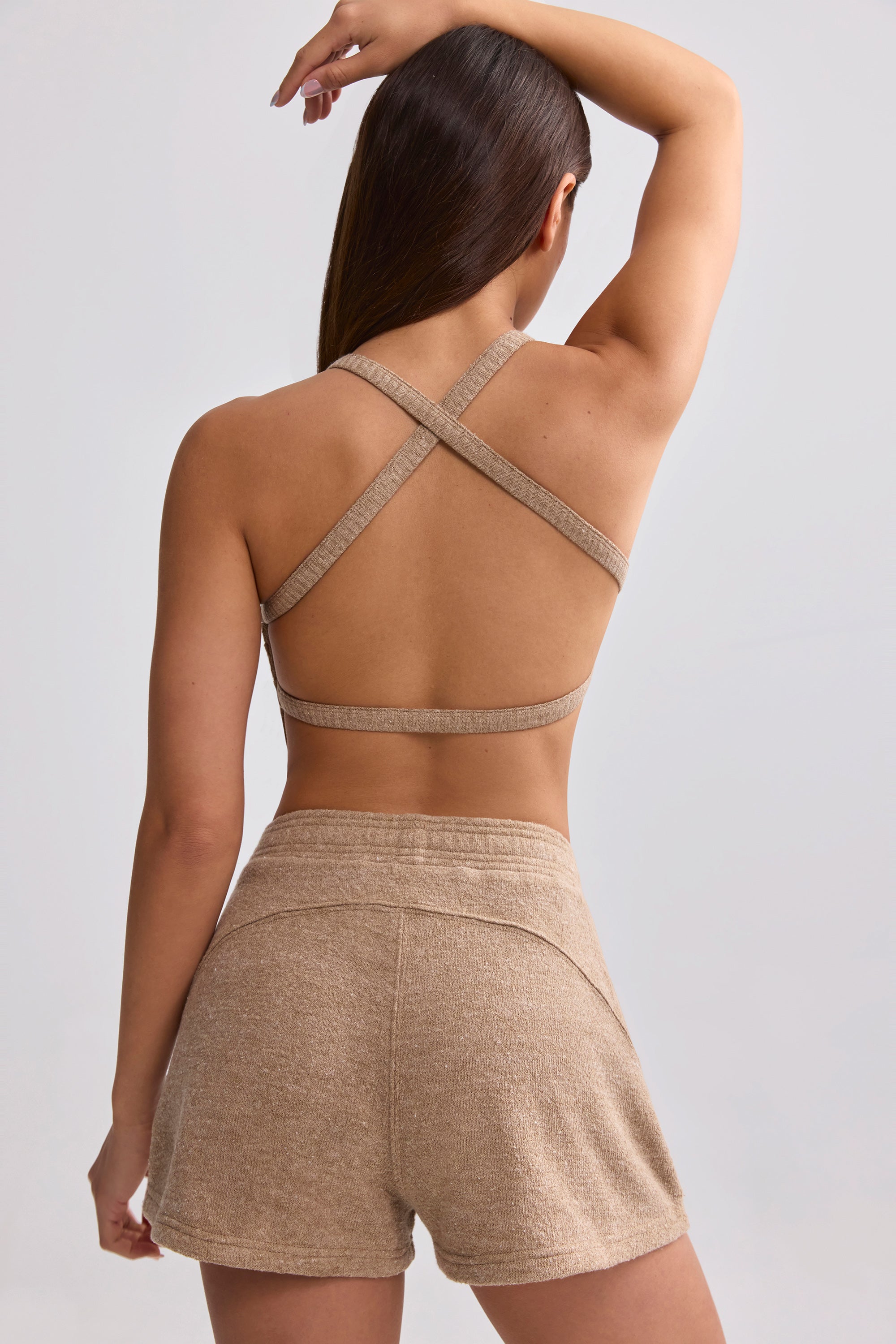 Terry Towelling Shorts in Mocha Brown - Image 2