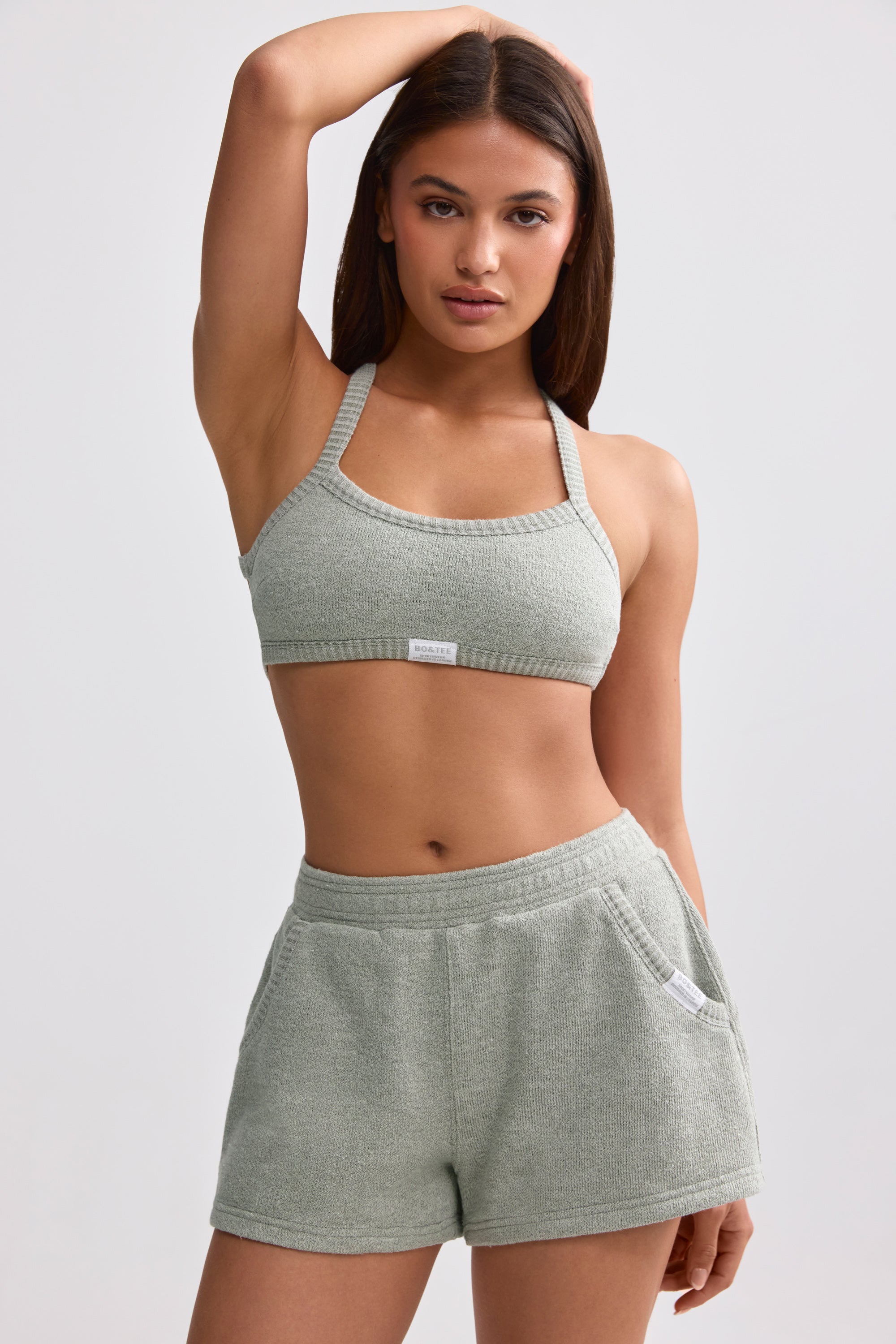 Terry Towelling Shorts in Sage Grey - Image 6