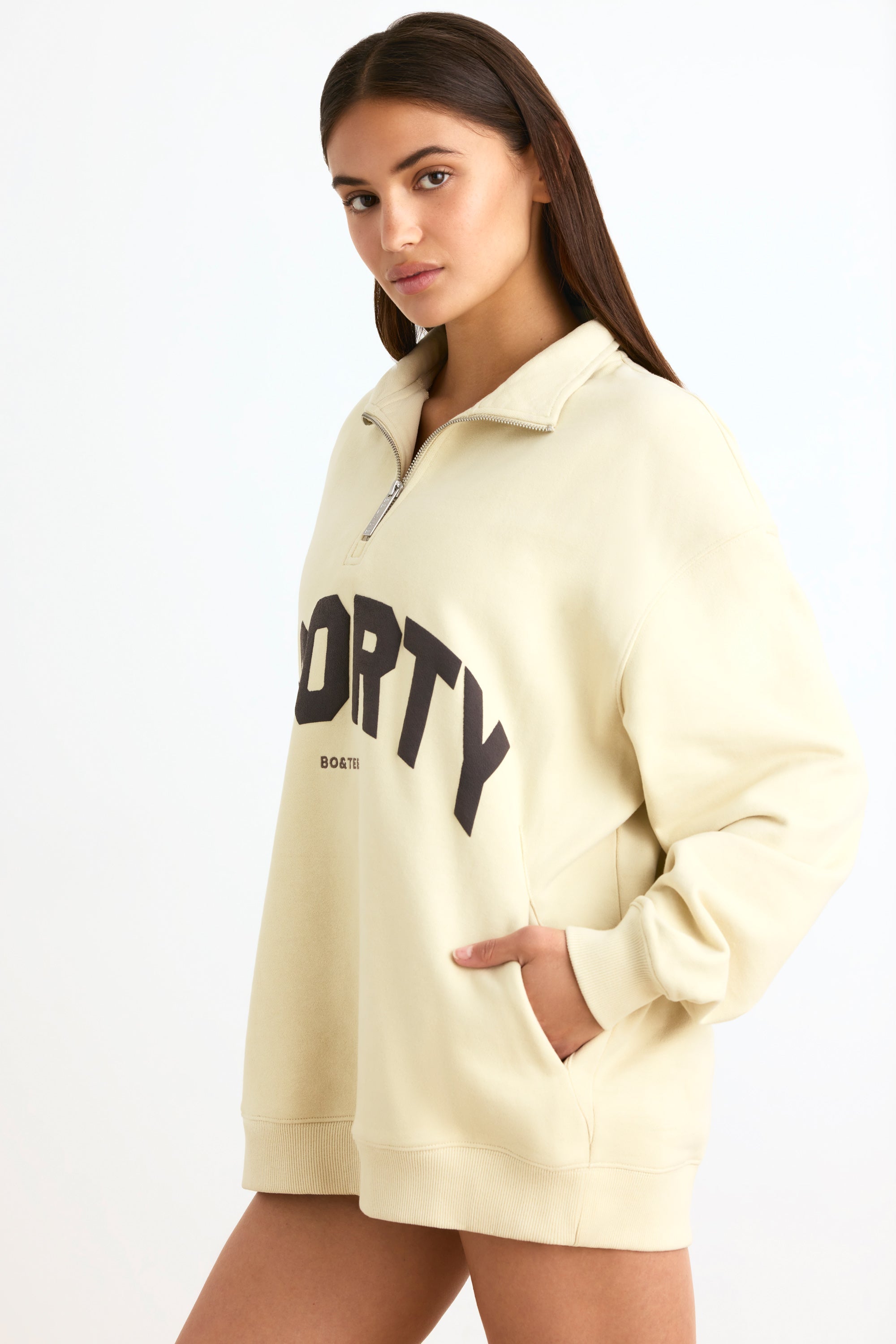 Quarter-Zip Sweatshirt in Bone - Image 3