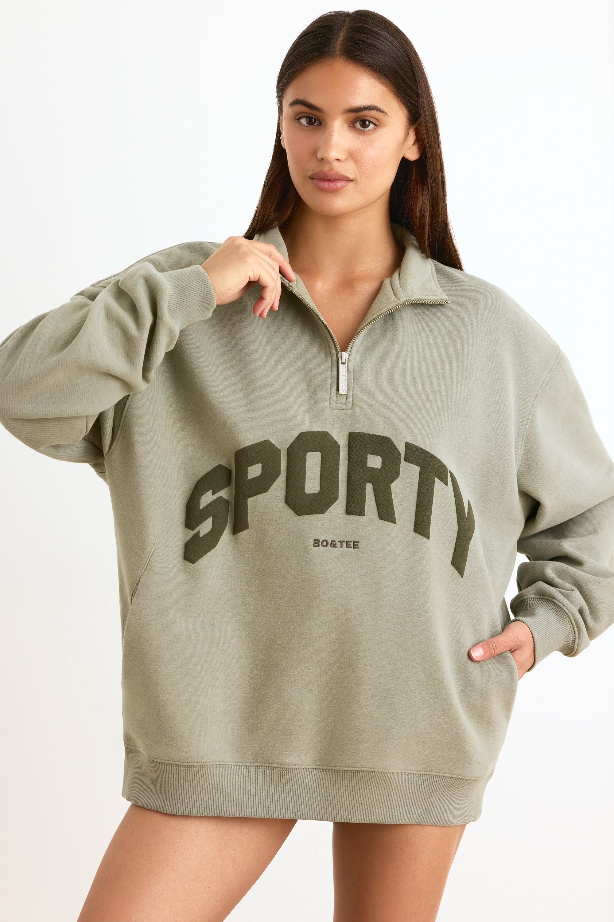 Quarter-Zip Sweatshirt in Mineral - Image 7