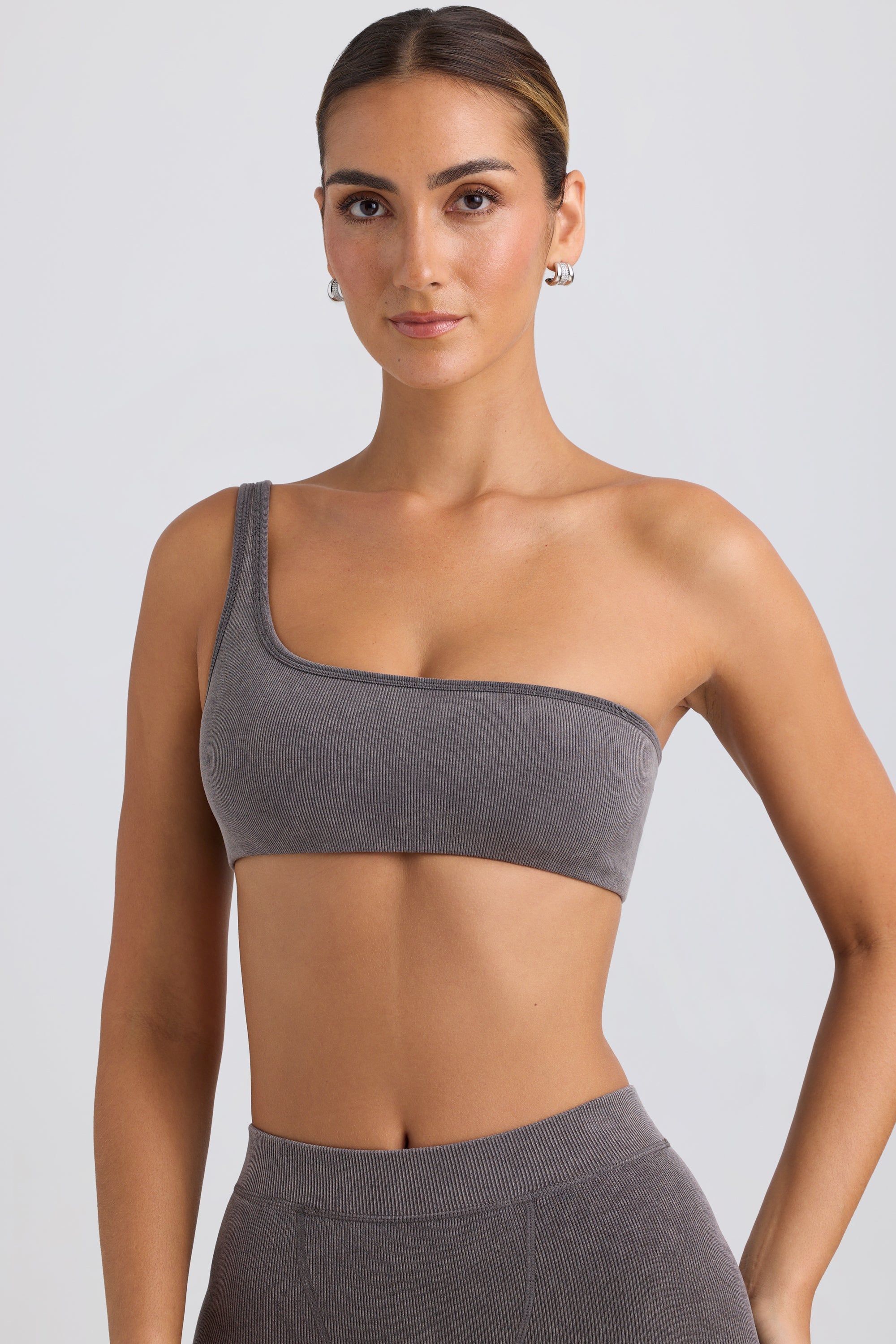 One-Shoulder Sports Bra in Washed Charcoal - Image 6