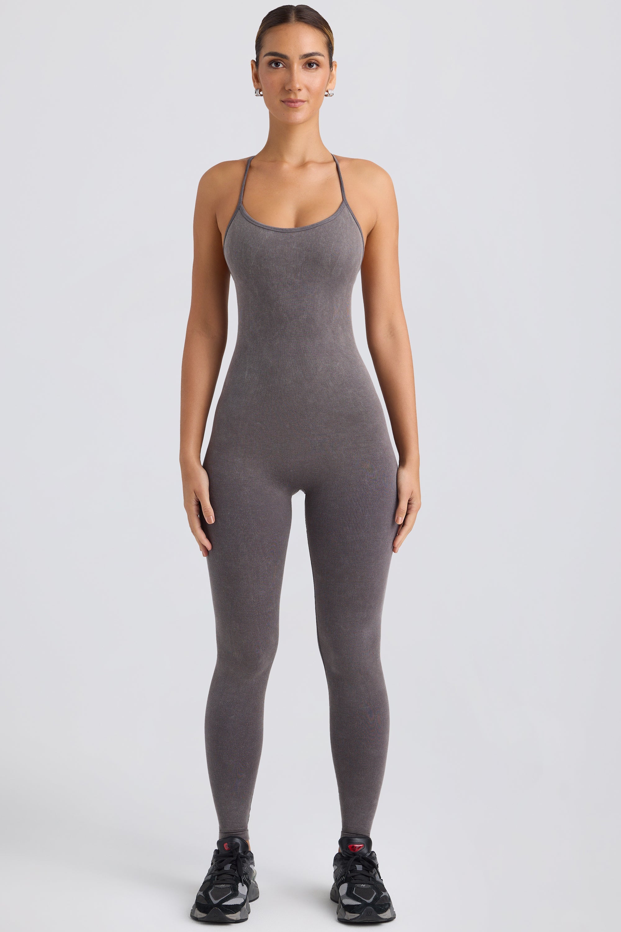 Cross-Back Jumpsuit in Washed Charcoal - Image 4