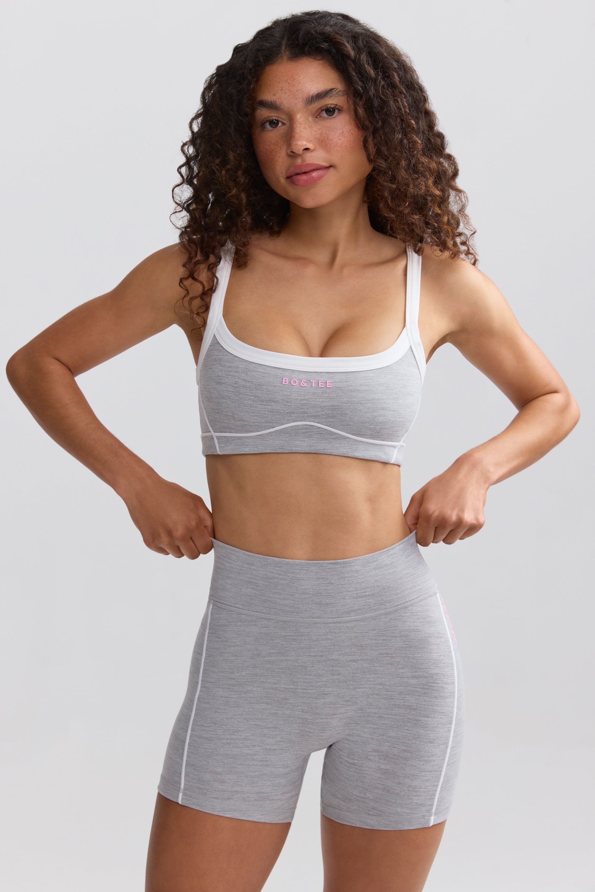 Soft Active Contrast-Trim Mini Shorts in Ice Grey - Image 5