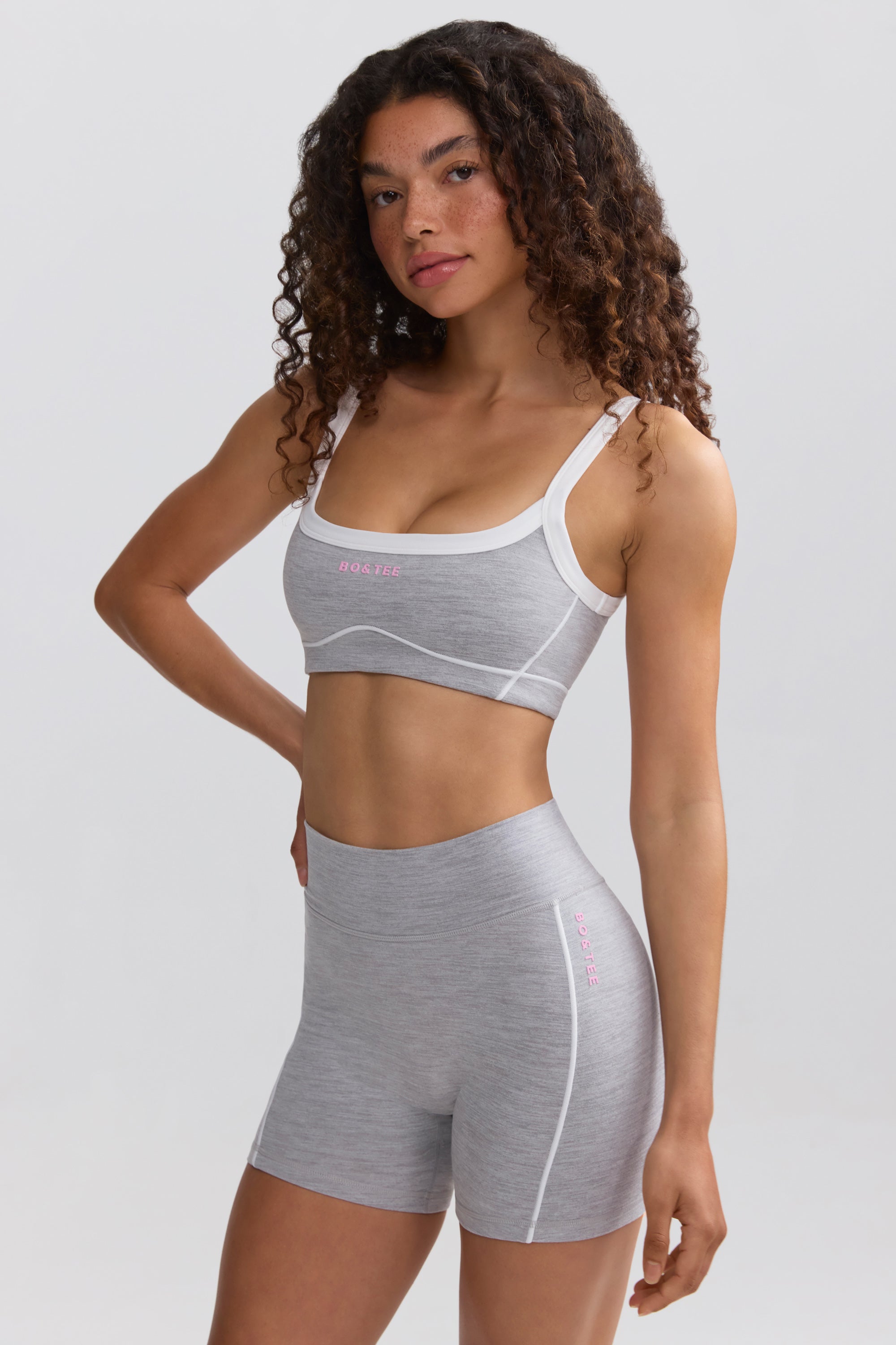 Soft Active Contrast-Trim Mini Shorts in Ice Grey - Image 6