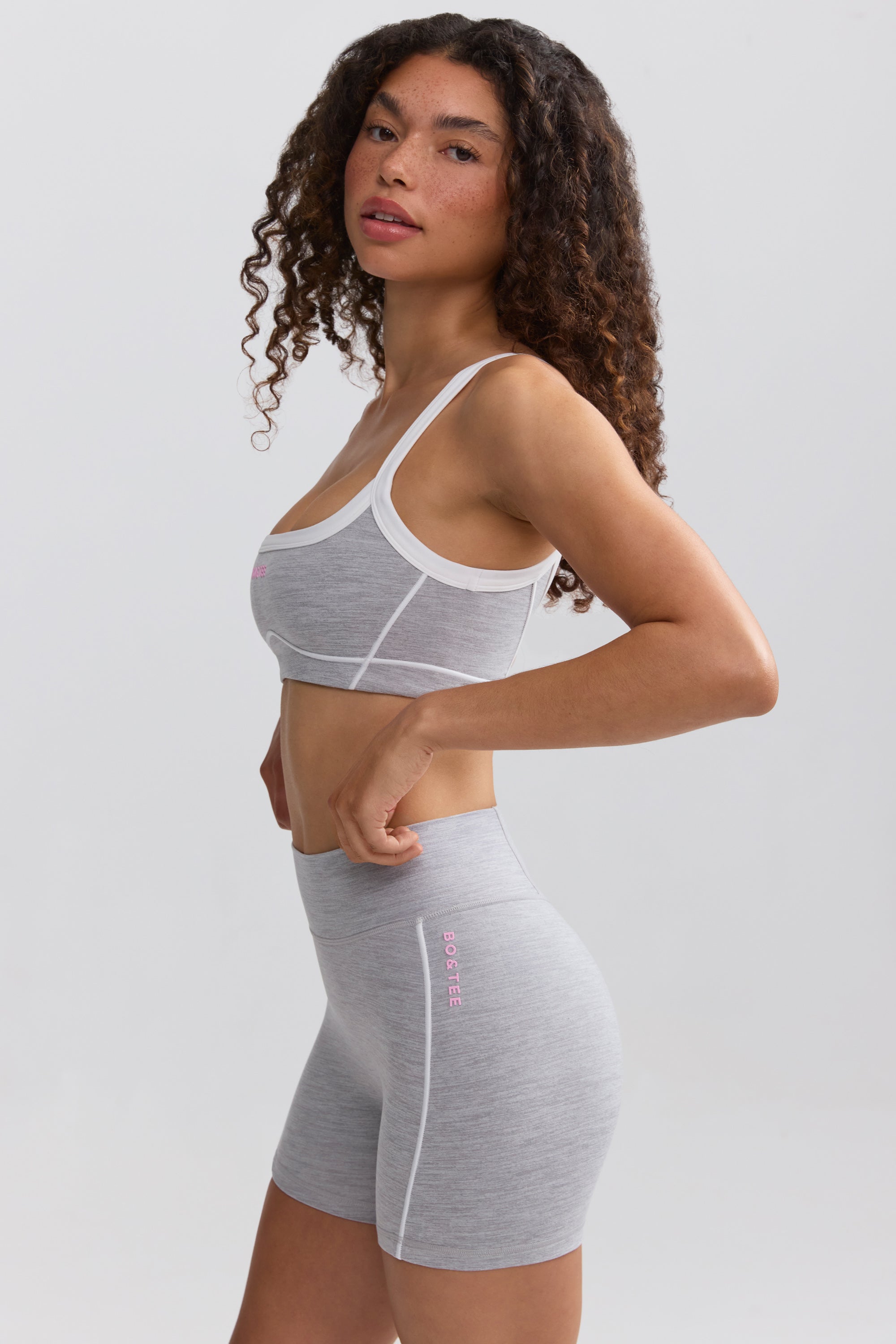 Soft Active Contrast-Trim Mini Shorts in Ice Grey - Image 3