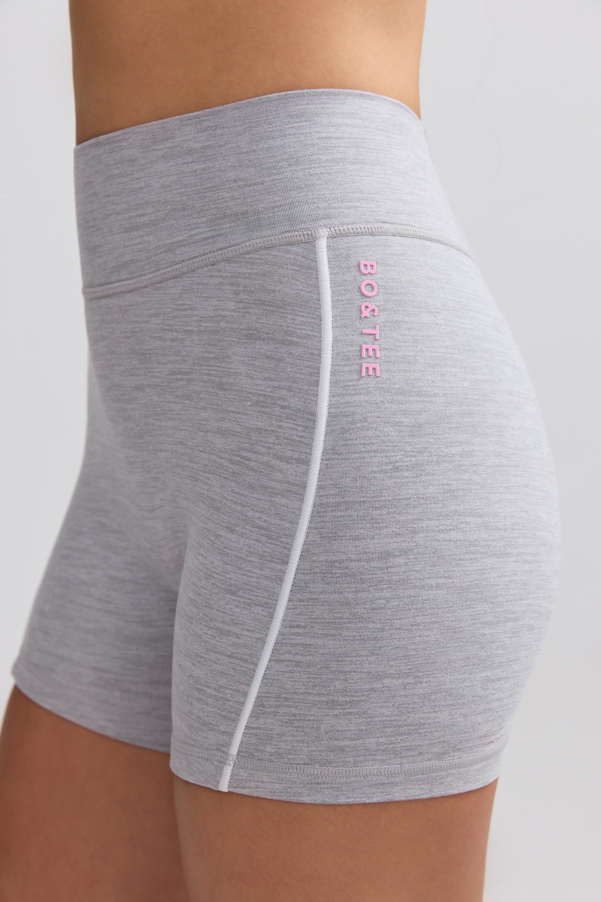 Soft Active Contrast-Trim Mini Shorts in Ice Grey - Image 4